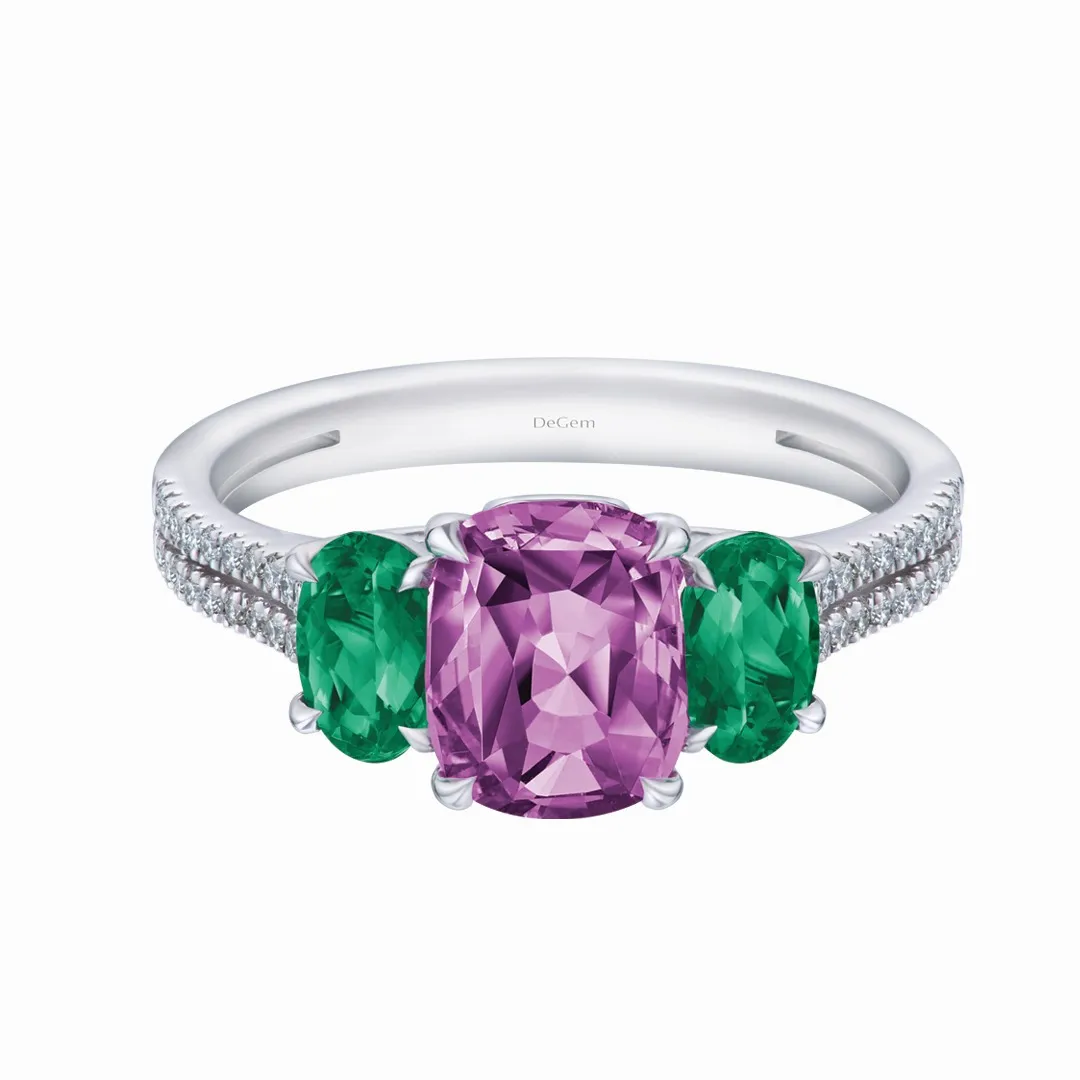 DeGem Pink Sapphire Emerald Ring