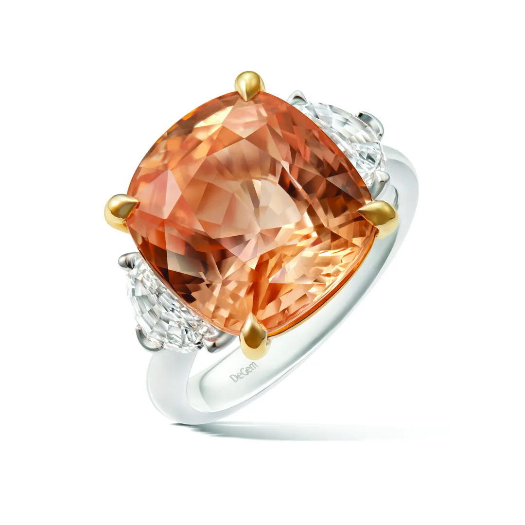 DeGem Orange Sapphire Diamond Ring
