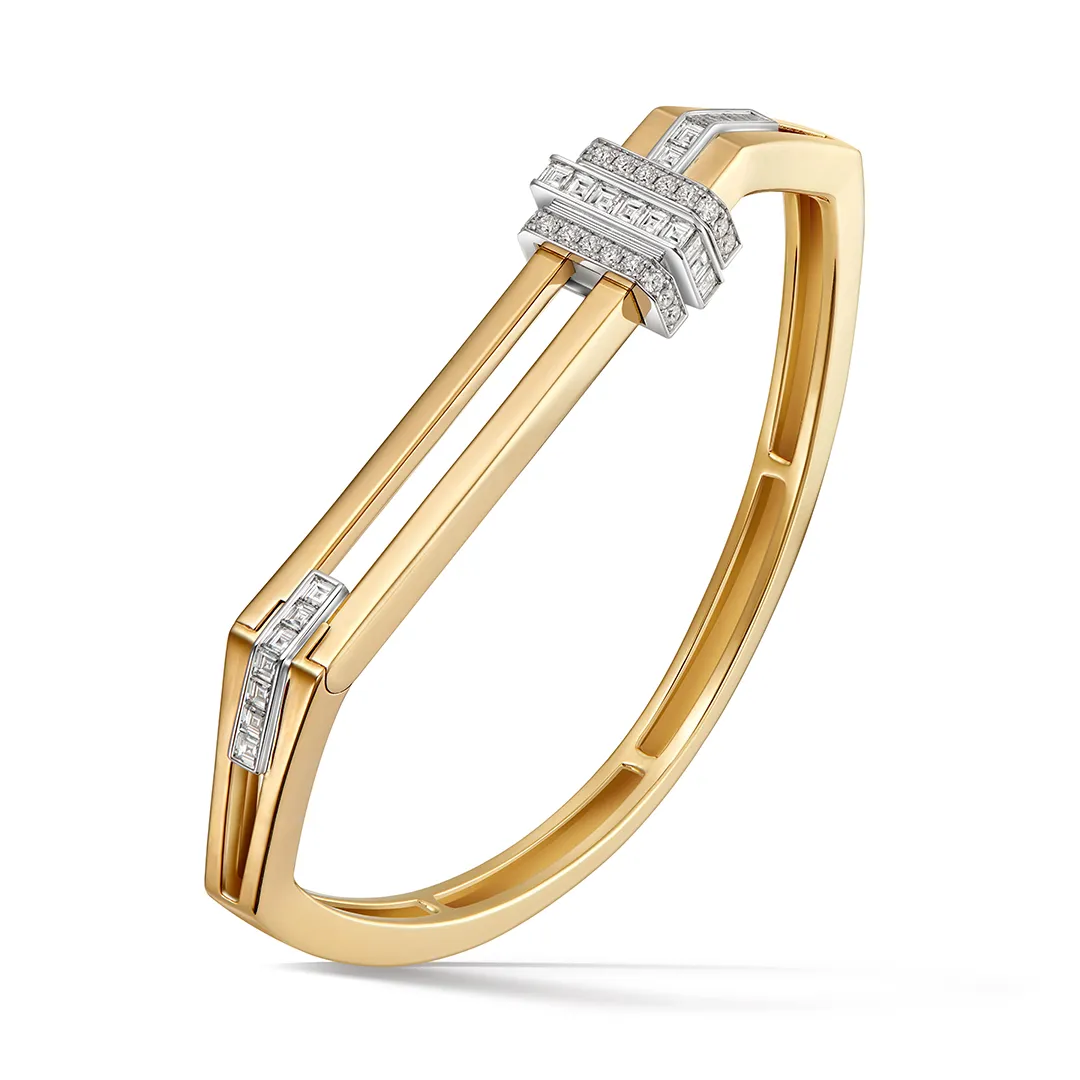 DeGem DeGree 18K Yellow & White Gold Diamond Carabiner Bangle