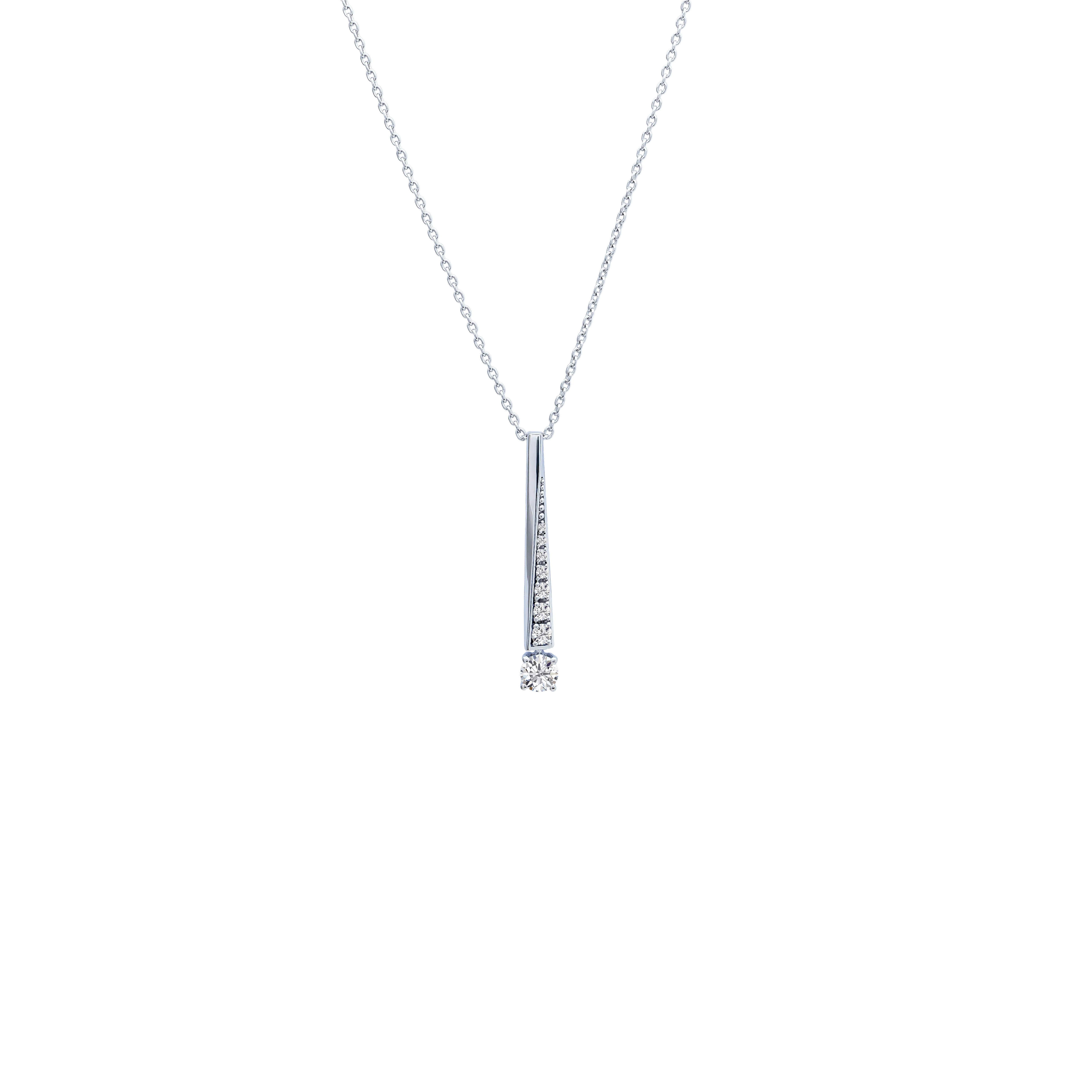 BrilliantC Still Tapered Diamond Necklace in Platinum - Front View - DeGem Malaysia