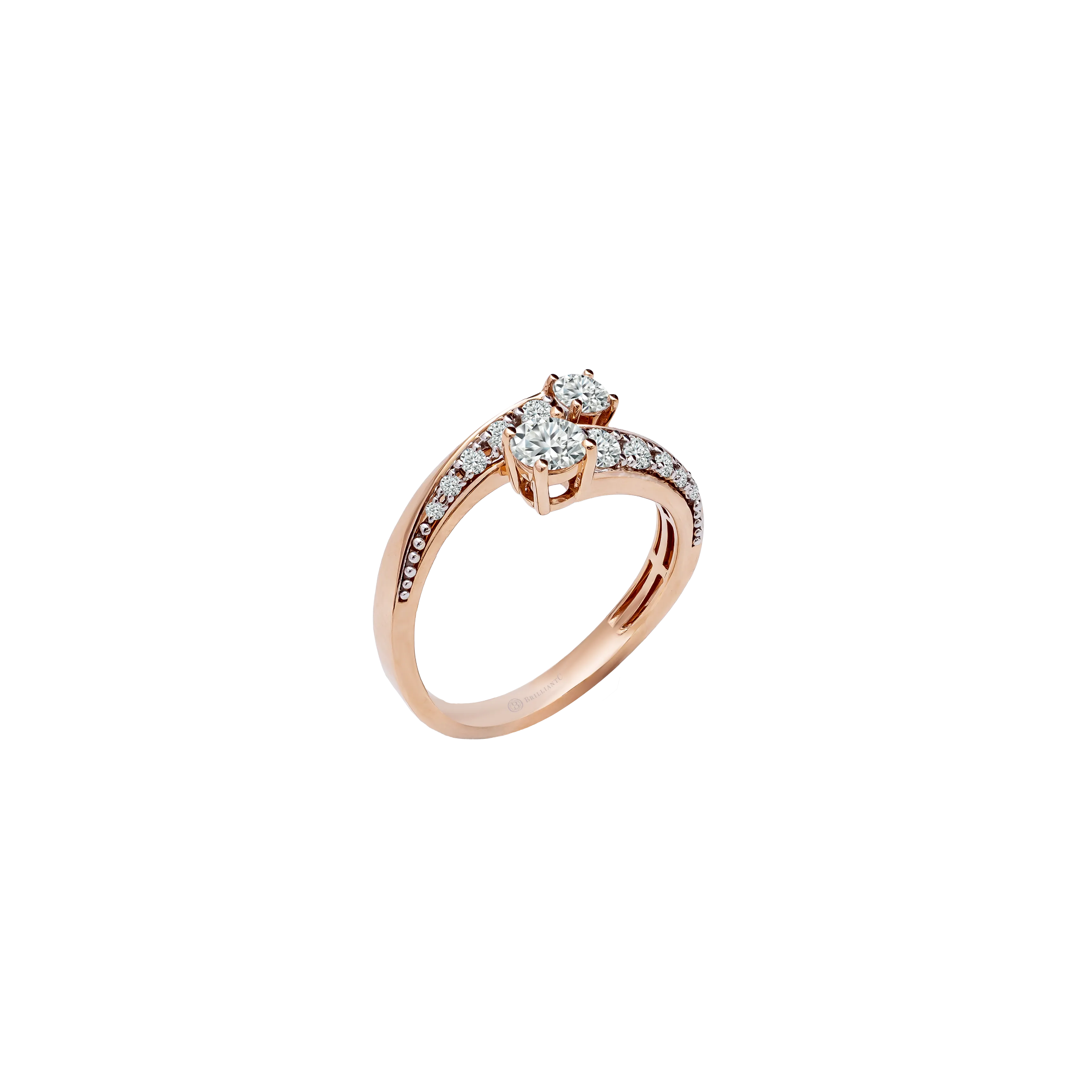 BrilliantC Still Rose Gold Diamond Ring in 18K Rose Gold - Angled View - DeGem Malaysia