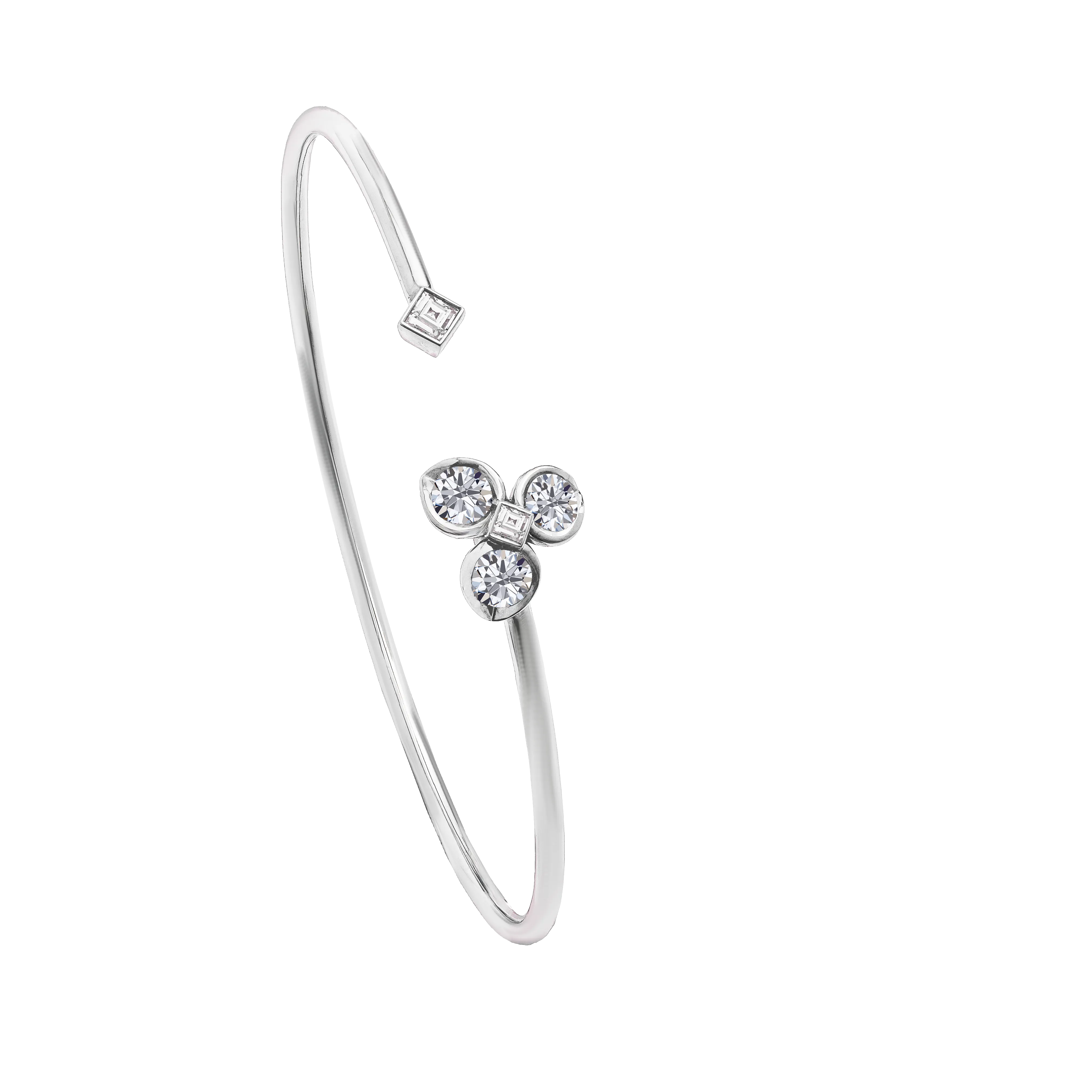 BrilliantC Rose Clover Diamond Bangle in 18K White Gold - Side View - DeGem Malaysia