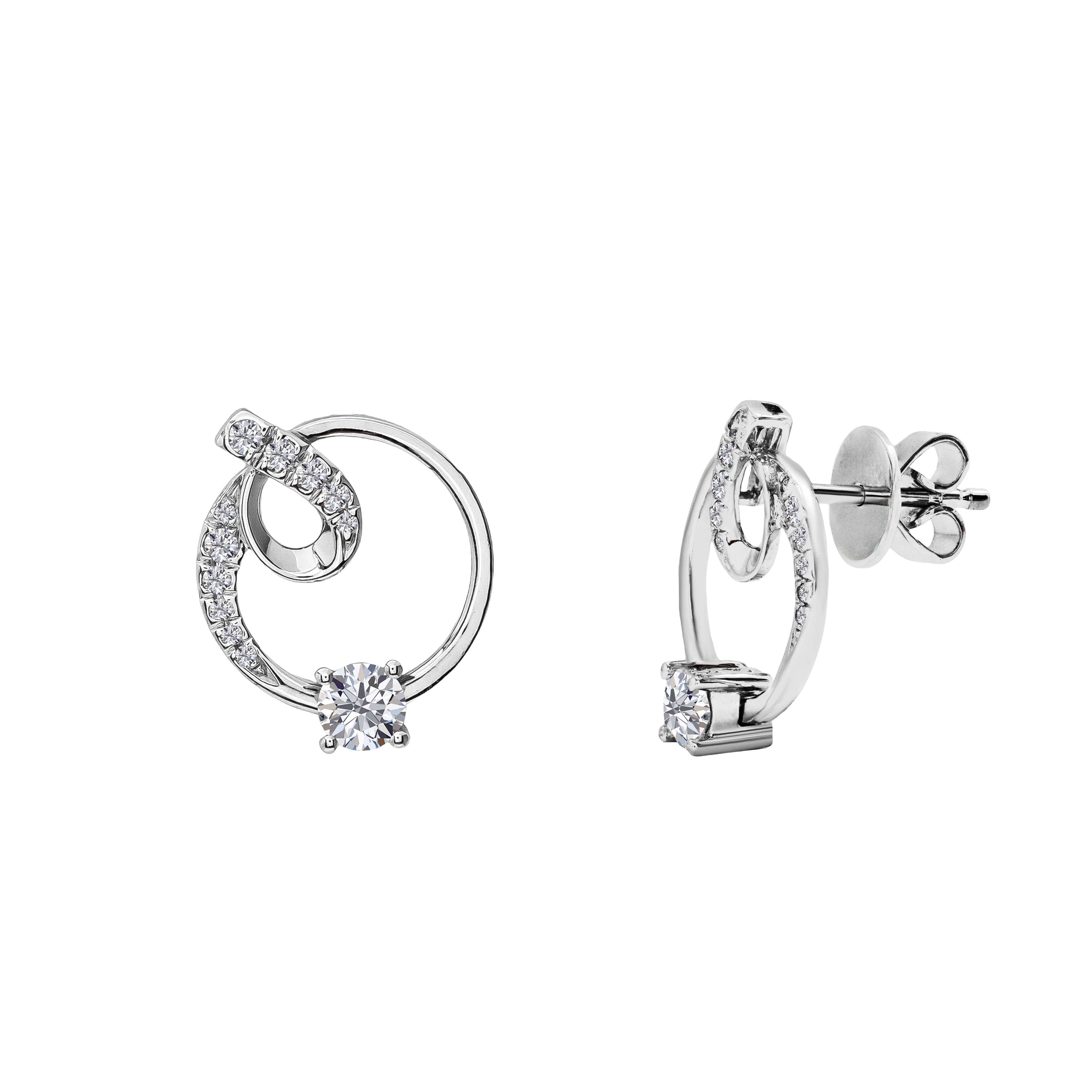BrilliantC Loop Diamond Earring in 18K White Gold - Front and Side View - DeGem Malaysia