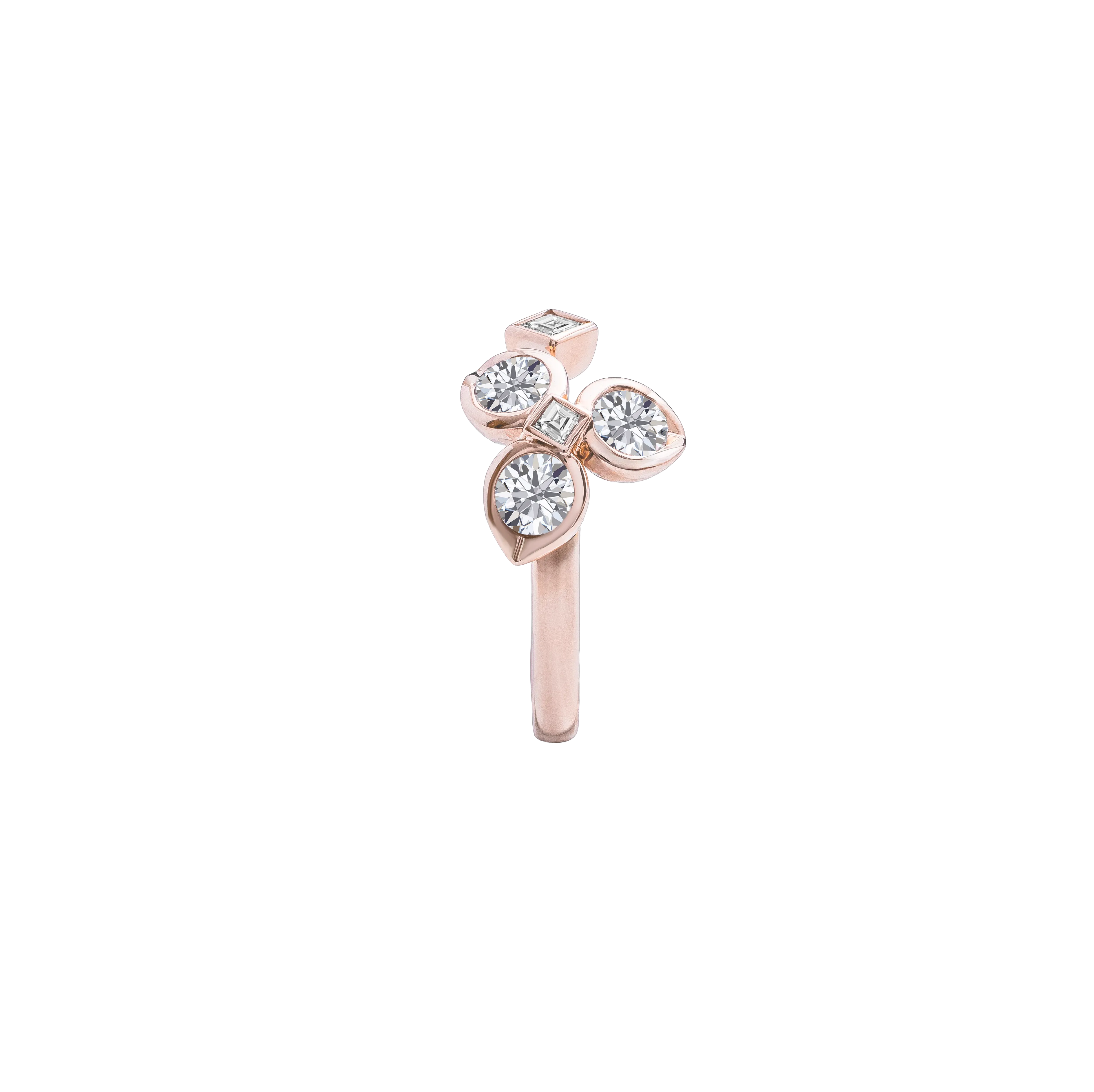 BrilliantC Rose Clover Diamond Ring in 18K Rose Gold - Side View - DeGem Malaysia