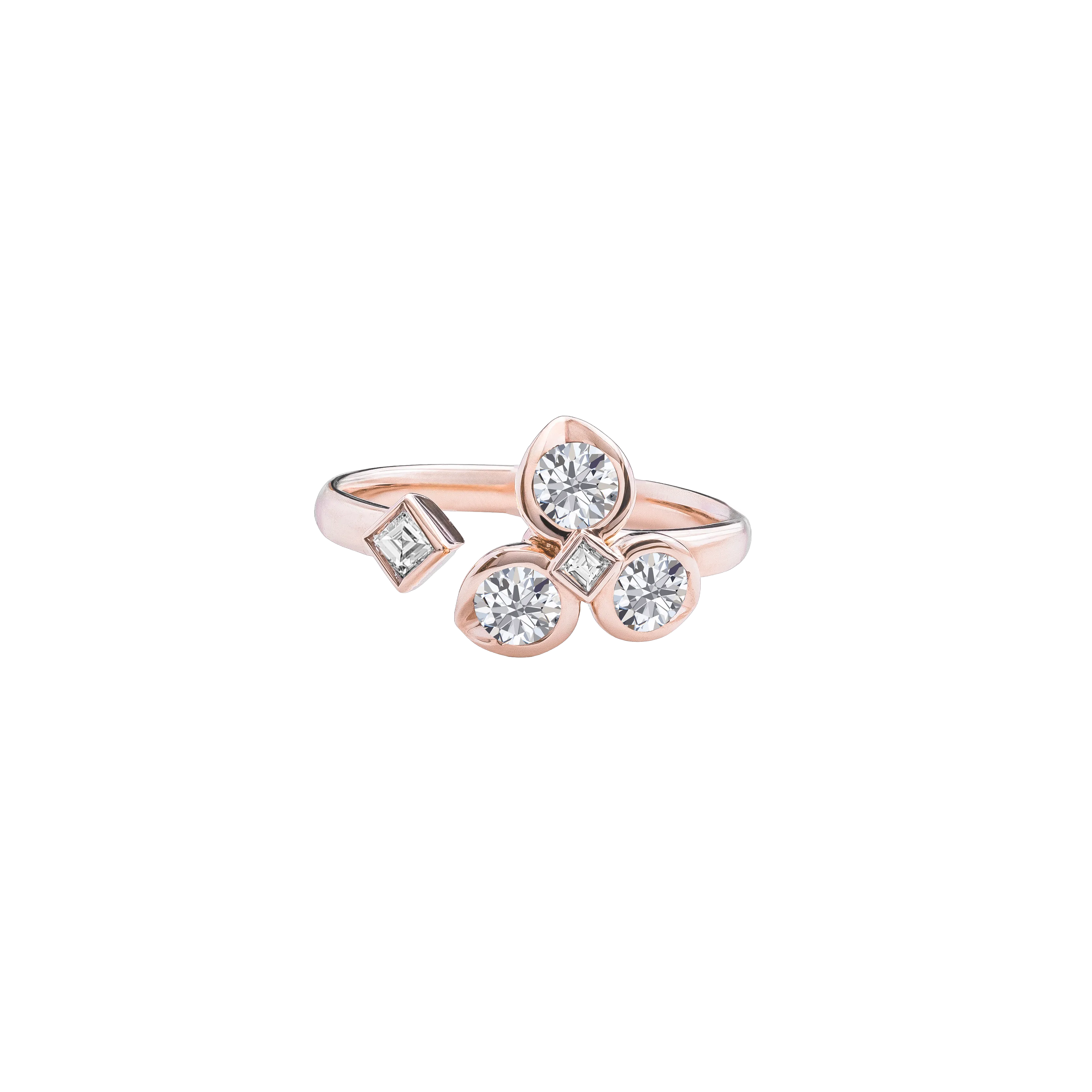 BrilliantC Rose Clover Diamond Ring in 18K Rose Gold - Top View - DeGem Malaysia