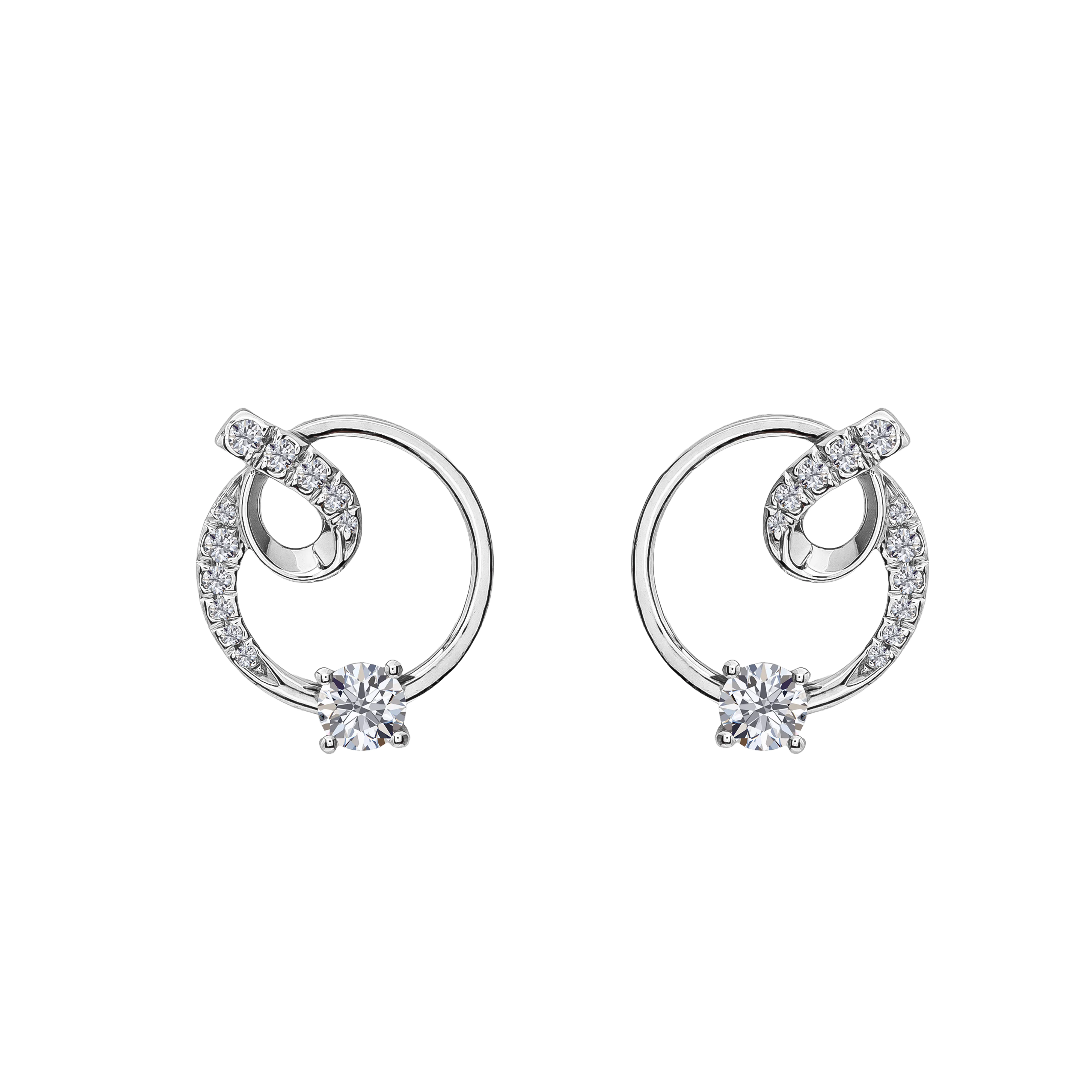 BrilliantC Loop Diamond Earring in 18K White Gold - Front View - DeGem Malaysia