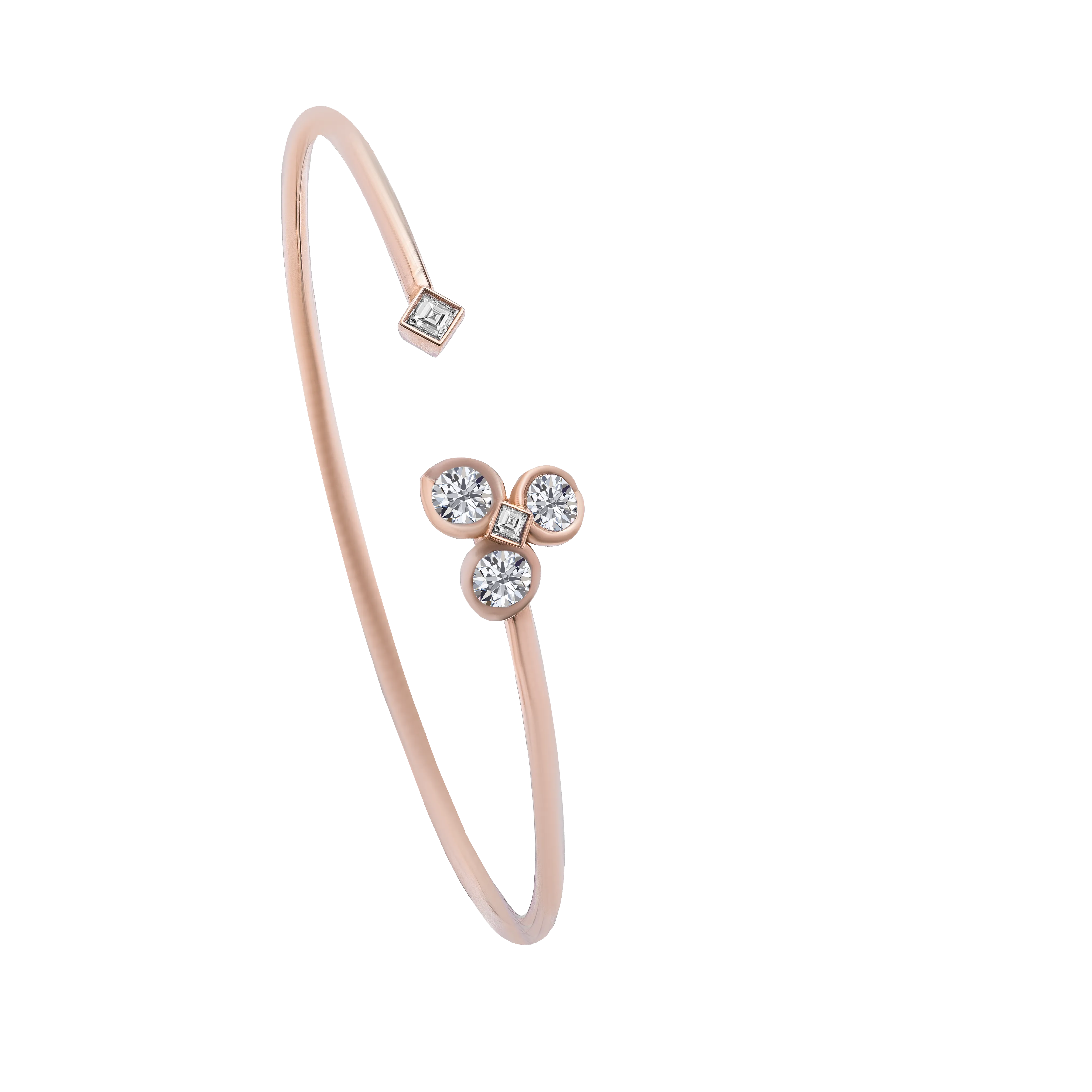 BrilliantC Rose Clover Diamond Bangle in 18K Rose Gold - Side View - DeGem Malaysia