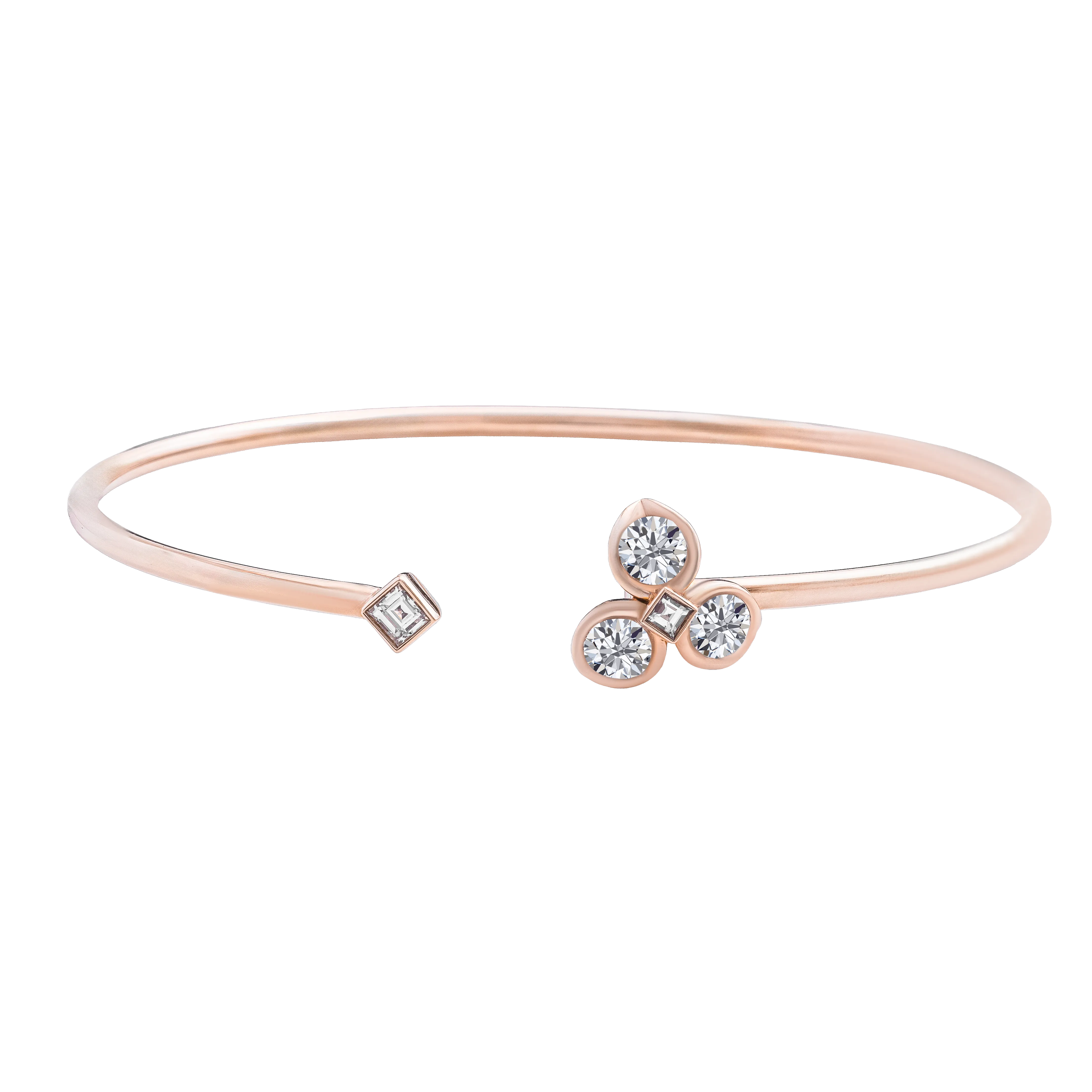 BrilliantC Rose Clover Diamond Bangle in 18K Rose Gold - Front View - DeGem Malaysia