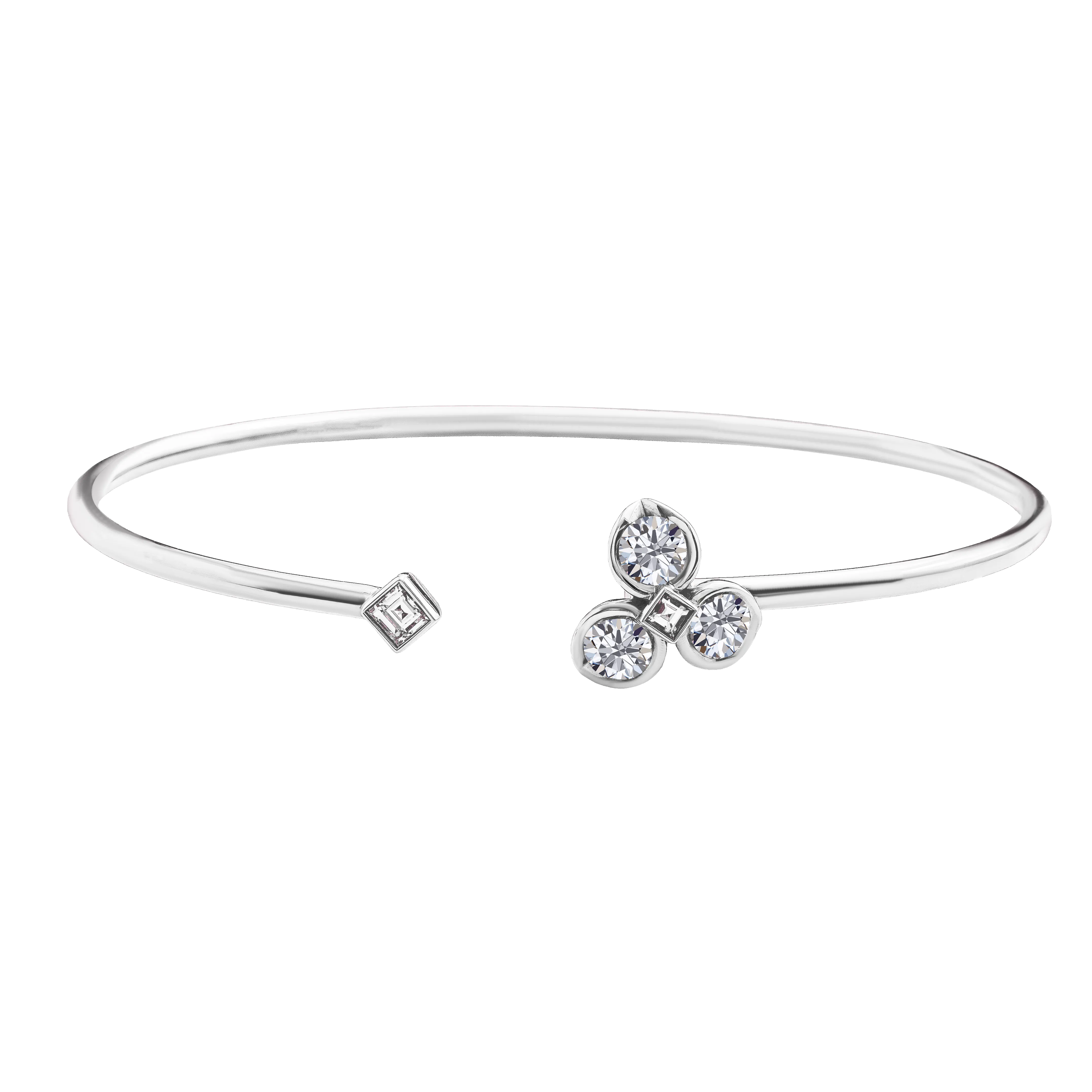 BrilliantC Rose Clover Diamond Bangle in 18K White Gold - Front View - DeGem Malaysia