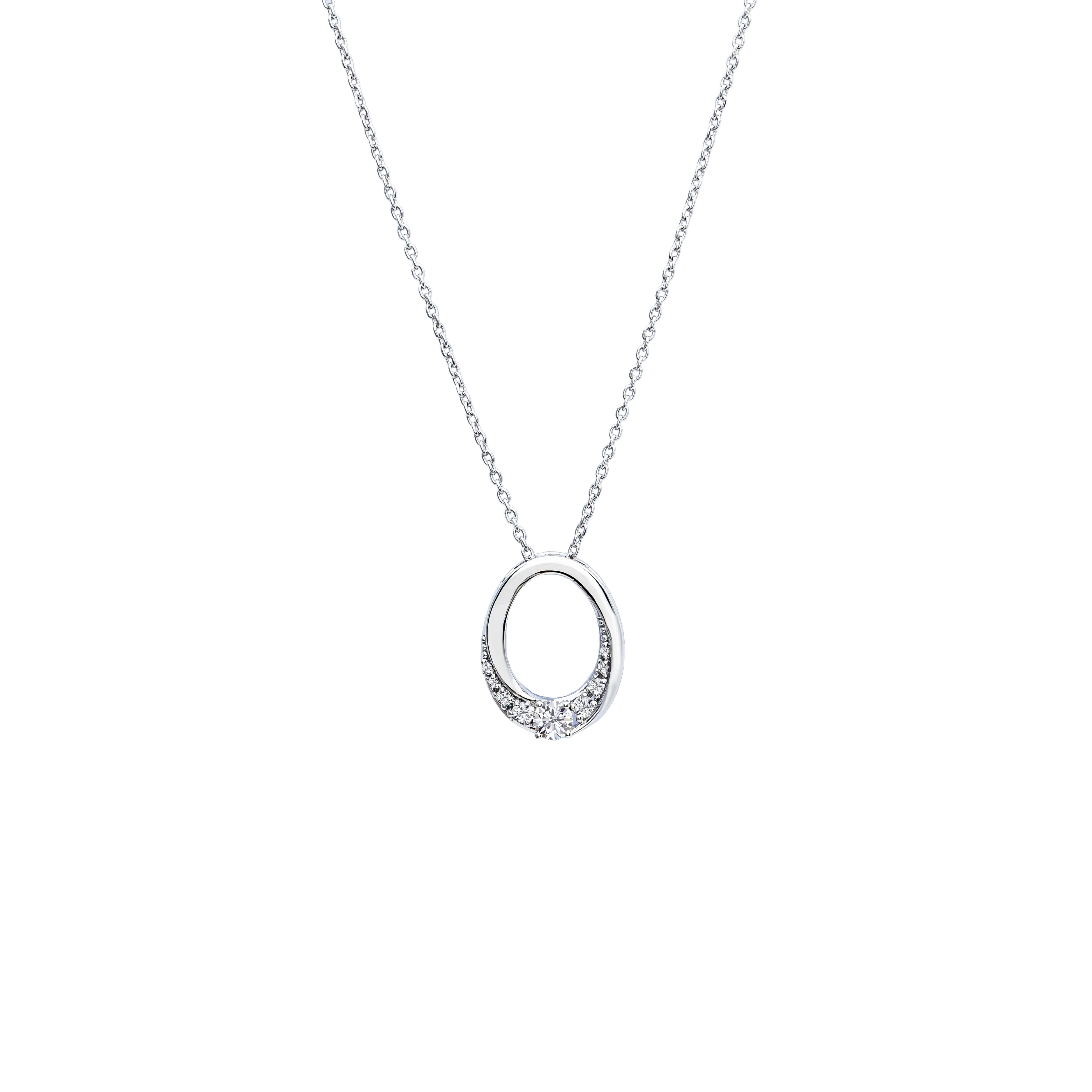 BrilliantC Still Oval Diamond Necklace in Platinum - Front View - DeGem Malaysia