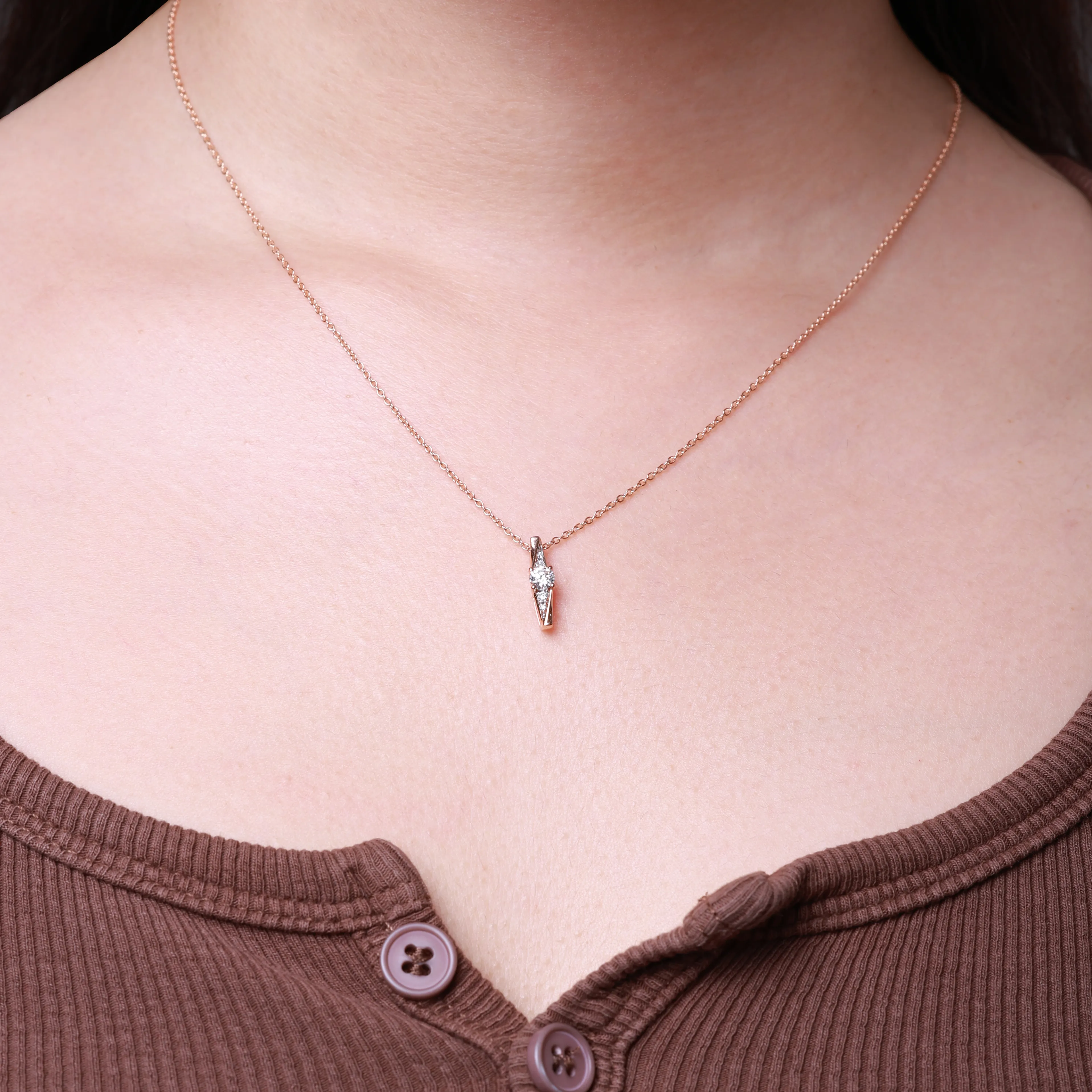 BrilliantC Still Diamond Necklace in 18K Rose Gold - Worn on Model - DeGem Malaysia