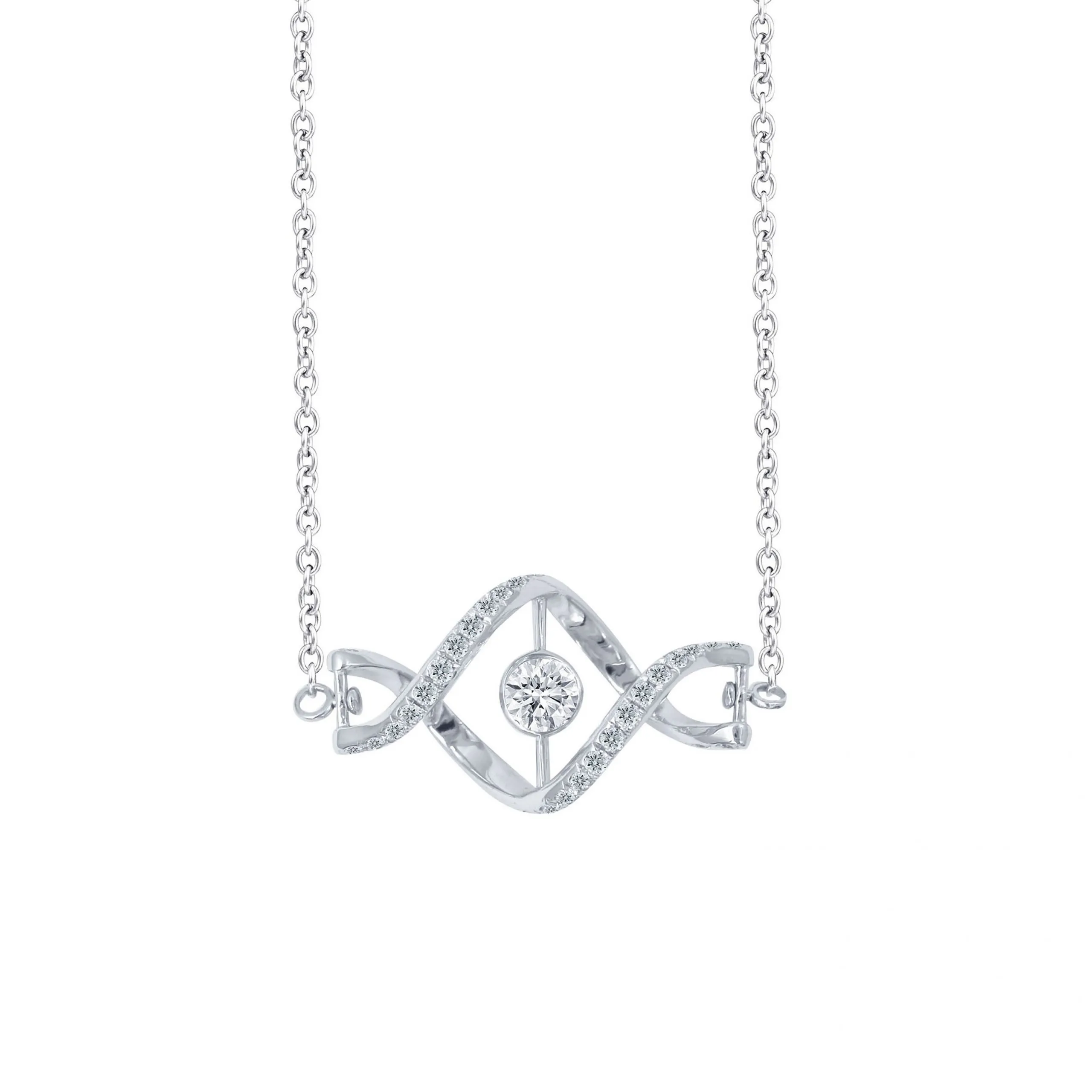 DeGem DNA Diamond Necklace Set in 18K White Gold or Rose Gold with Round Diamonds - DeGem Malaysia