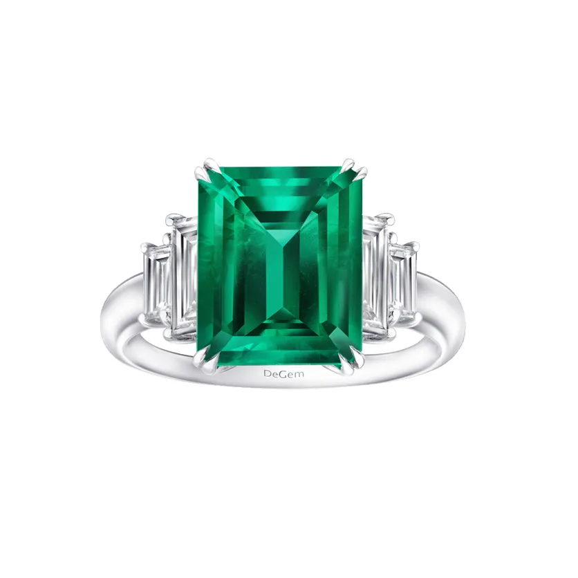 Infinity Precious Emerald And Diamonds 18K White Gold Engagement Ring - DeGem Malaysia