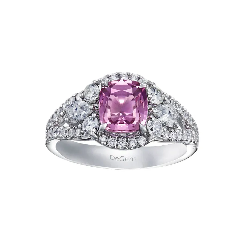 Infinity Precious Cushion Cut Pink Sapphire And Diamonds 18K White Gold Engagement Ring - DeGem Malaysia