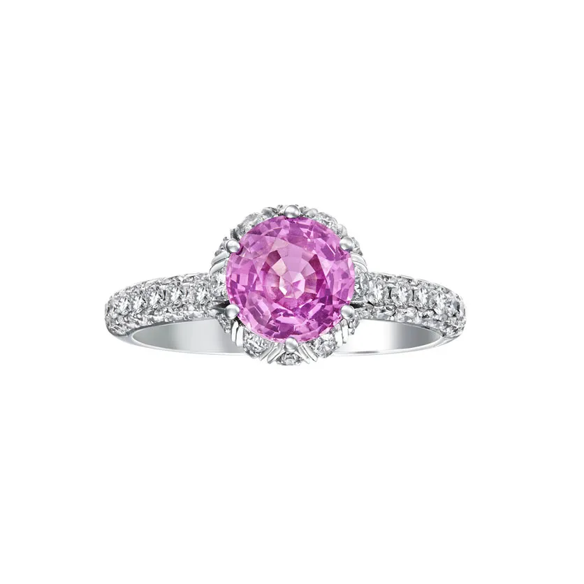 Infinity Precious Round-cut Pink Sapphire And Diamonds 18K White Gold Engagement Ring - DeGem Malaysia