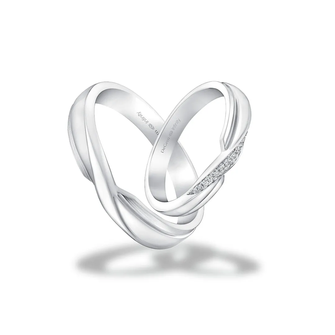 Infinity Knot PT950 Platinum With 13 Round Brilliant Diamonds Wedding Band - DeGem Malaysia