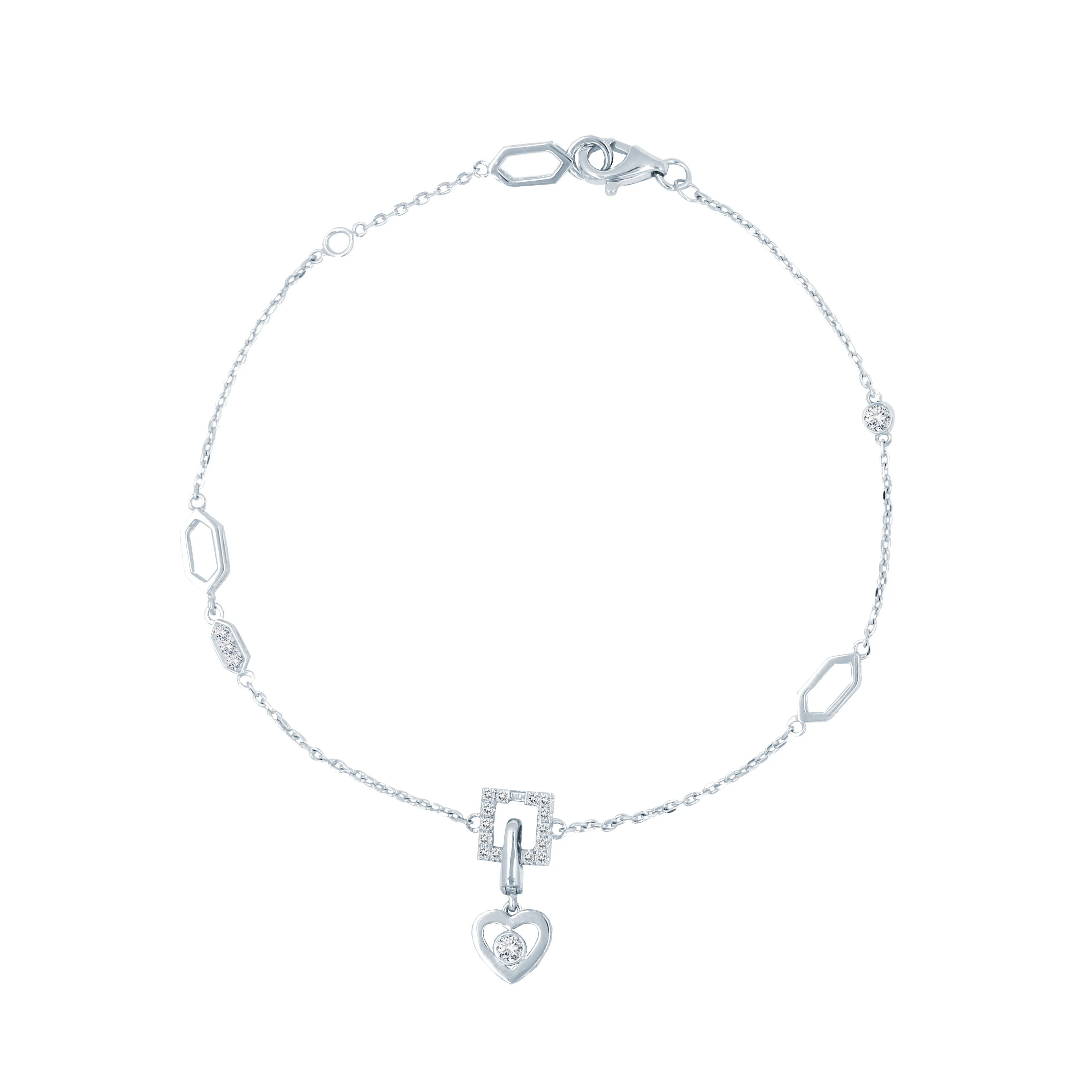 Soleluna Astra Unity Bracelet With Heart Charm In 10k White Gold With 38 Pieces Of Diamond - DeGem Malaysia
