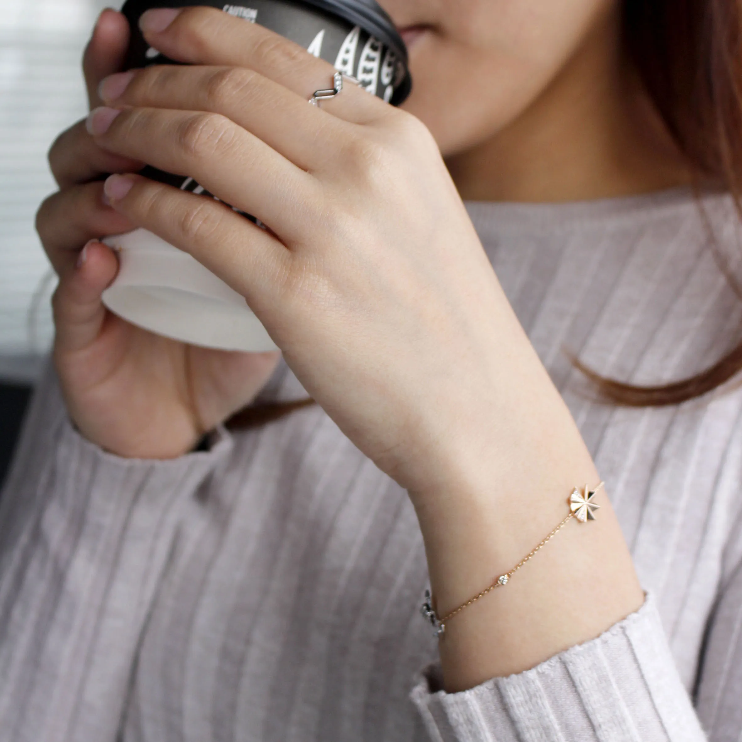 Soleluna Aury Diamond Bracelet Set in 10K White Gold and Rose Gold with 30 Pieces of Diamonds - DeGem Malaysia