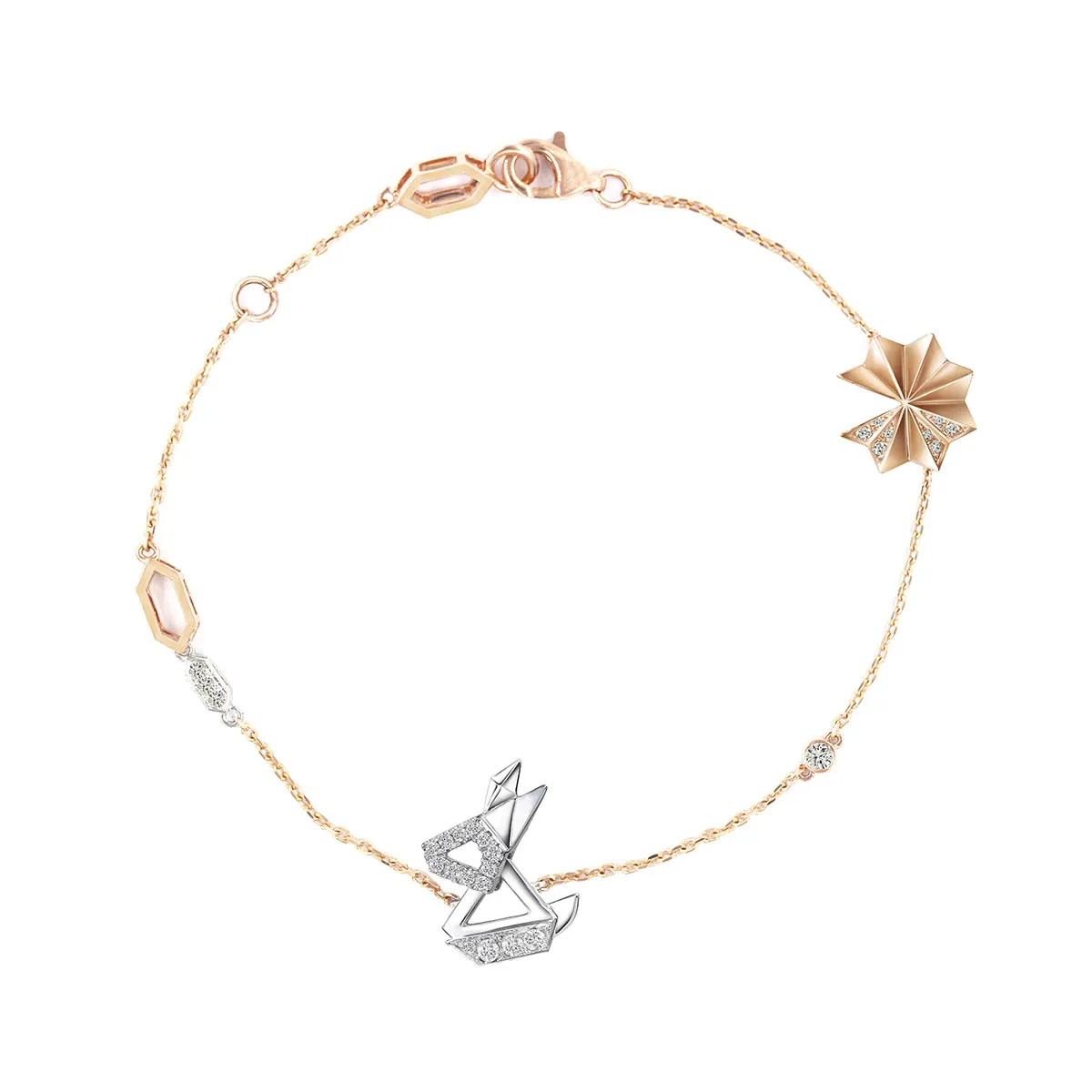 Soleluna Aury Diamond Bracelet In 10k White Gold and Rose Gold With 30 Pieces Of Diamond - DeGem Malaysia