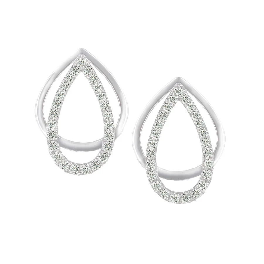 Soleluna Astra Diamond Dual Loop Earrings In 10k White Gold With 50 Pieces Of Diamonds - DeGem Malaysia