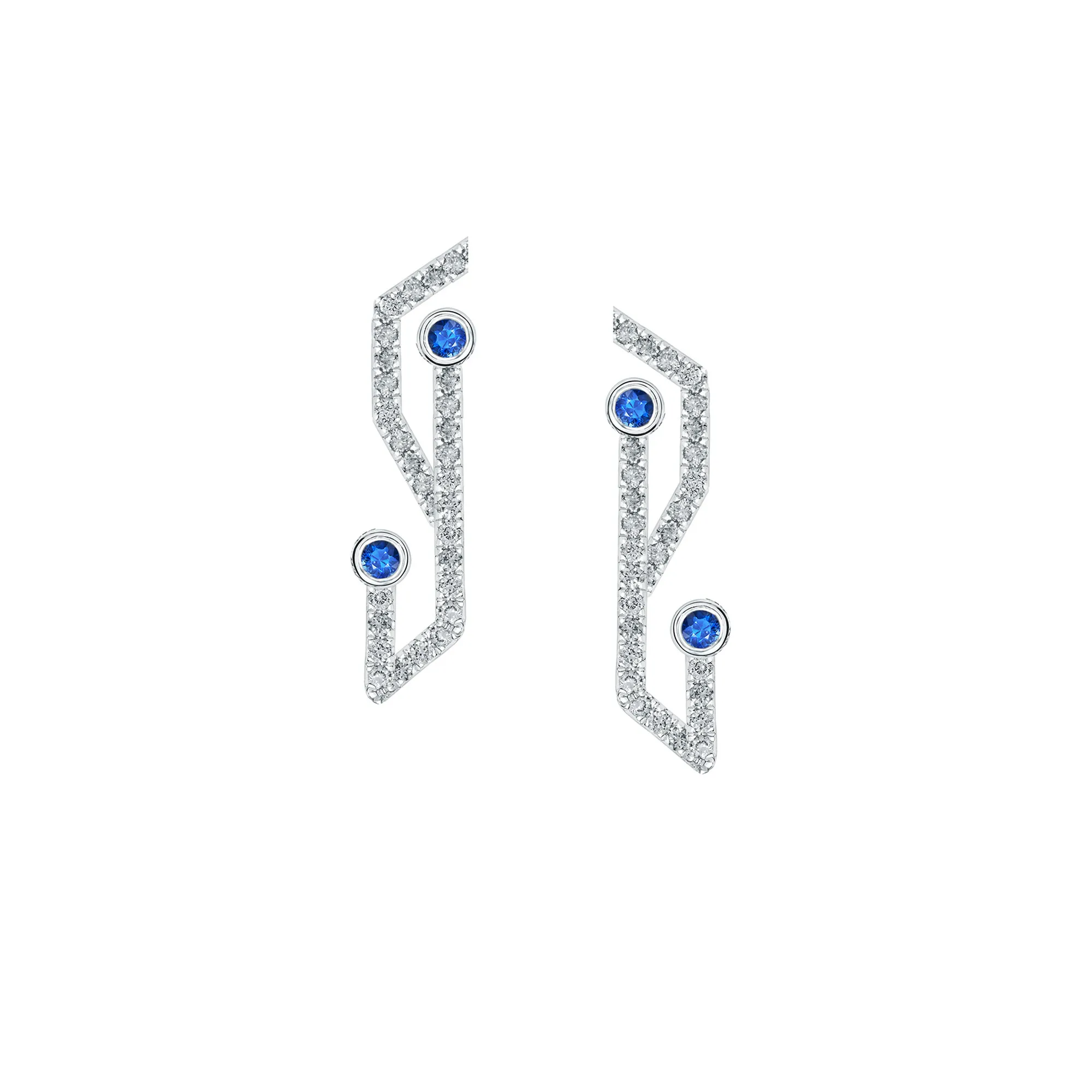 Soleluna Adgy Earrings in 10K White Gold With Blue Sapphire And Diamonds - DeGem Malaysia