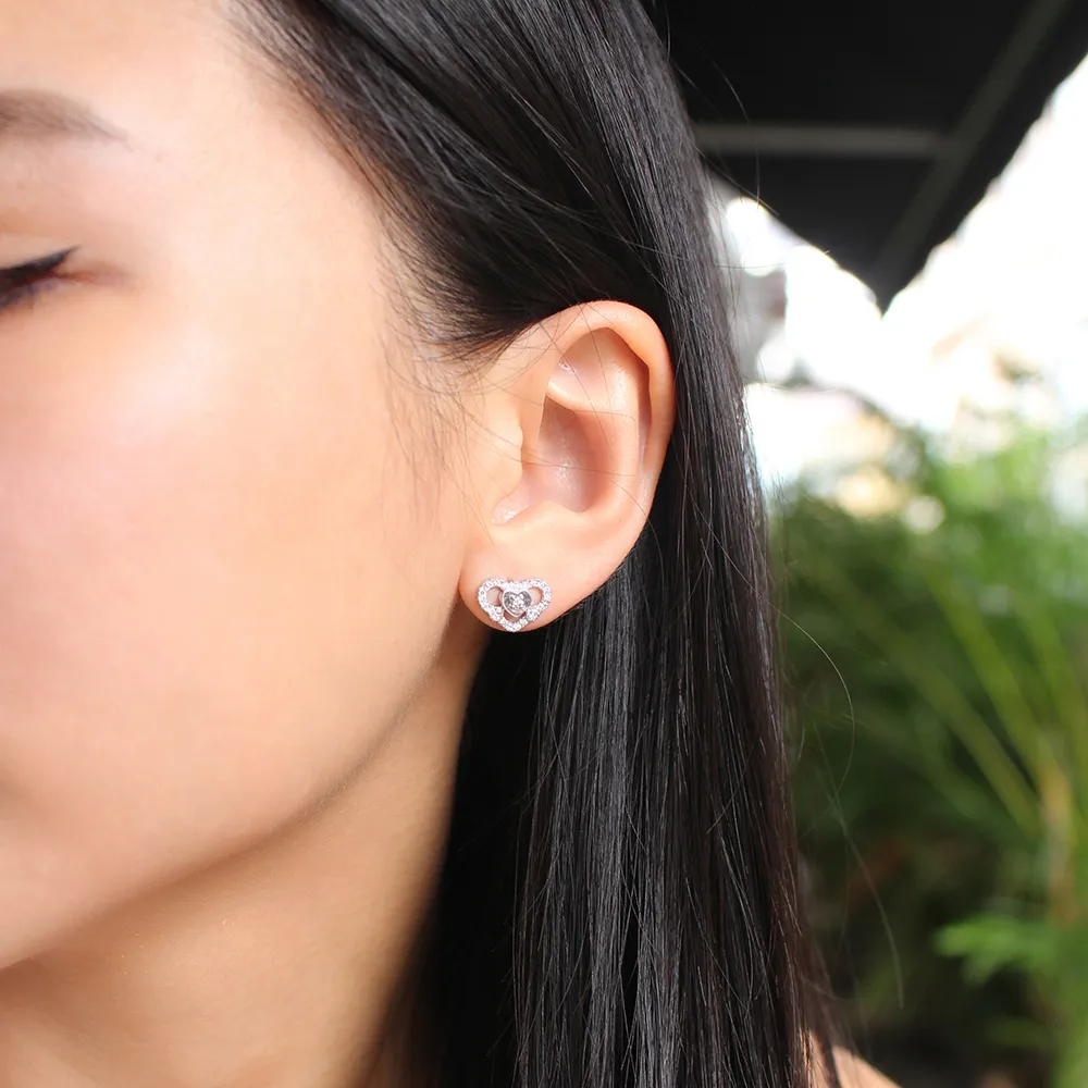 Soleluna Love Struck Lock Diamond Earrings Featuring a Love Locket with 10K White Gold and 50 Pieces of Diamonds - DeGem Malaysia