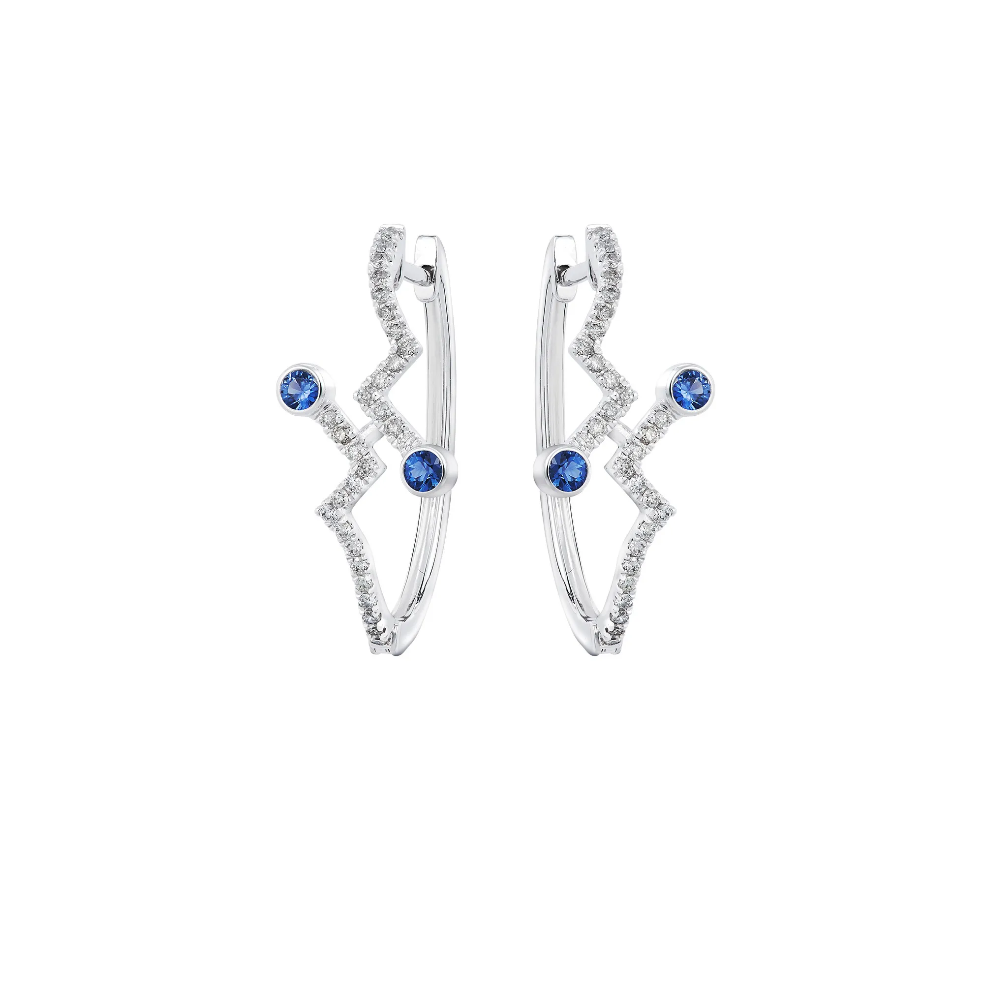 Soleluna Adgy Sapphire Diamond Earrings In 10k White Gold With 4 Blue Sapphire And 58pcs Of Diamonds - DeGem Malaysia