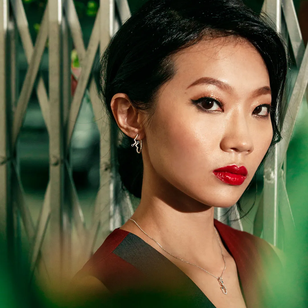 Soleluna Adgy Sapphire Diamond Earrings Set in 10K White Gold with 4 Blue Sapphires and 58 Pieces of Diamonds - DeGem Malaysia