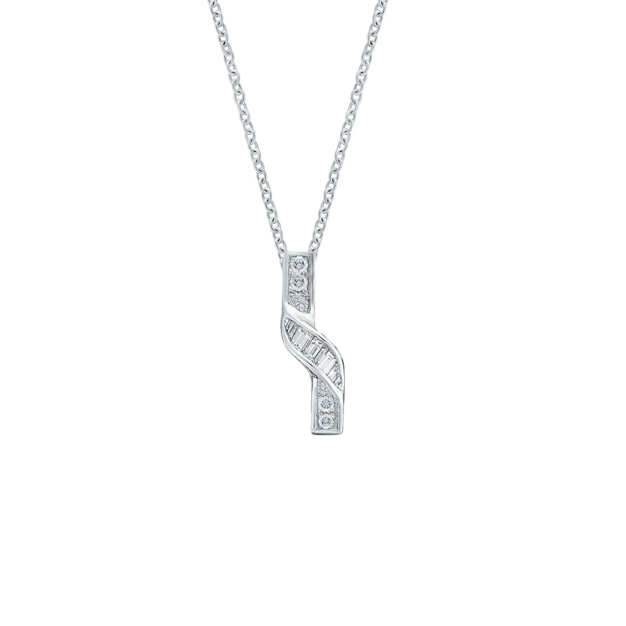 Soleluna Vero Amore Diamond Necklace In 10K White Gold And 8 Pieces Of Baguette-cut Diamonds And 6 Pieces Of Round Brilliant Cut Diamonds - DeGem Malaysia