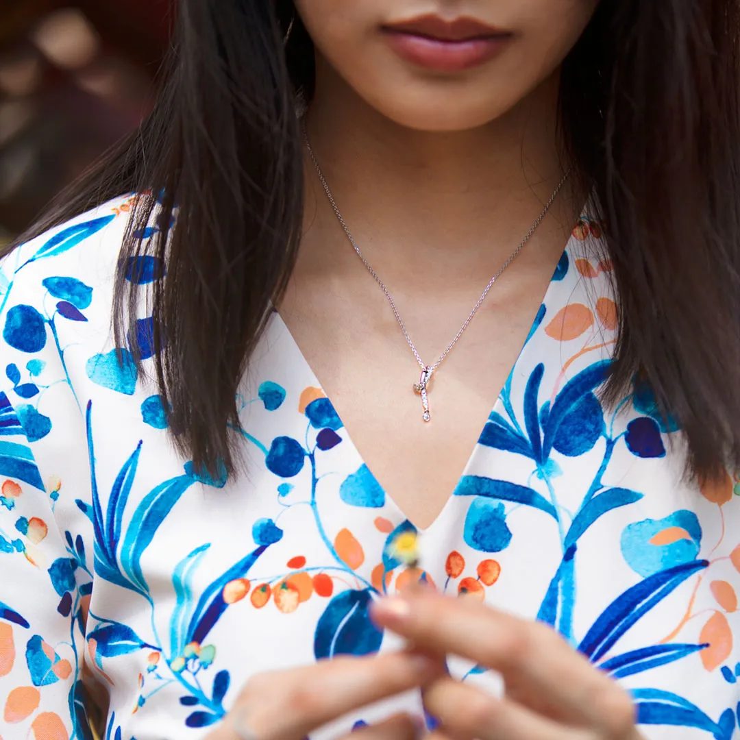 Soleluna Alyse Diamond Necklace 10K White Gold with 14 Pieces of Round Diamonds - DeGem Malaysia