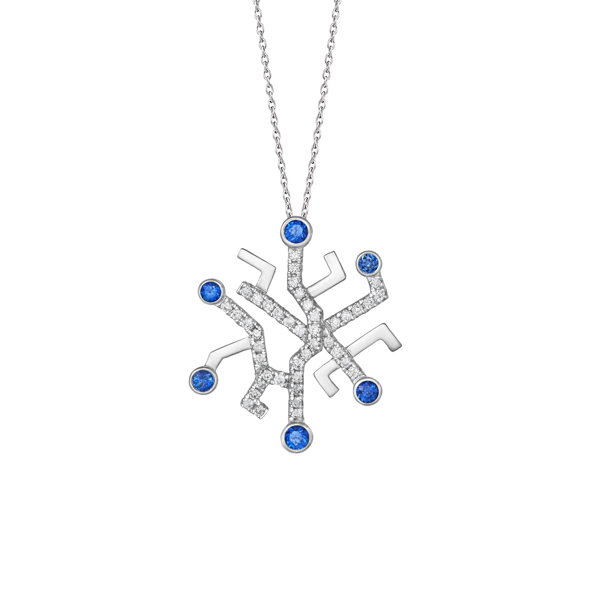 Soleluna Adgy Sapphire Diamond Necklace In 10k White Gold With 6 Blue Sapphire And 42 Pieces Of Diamond - DeGem Malaysia
