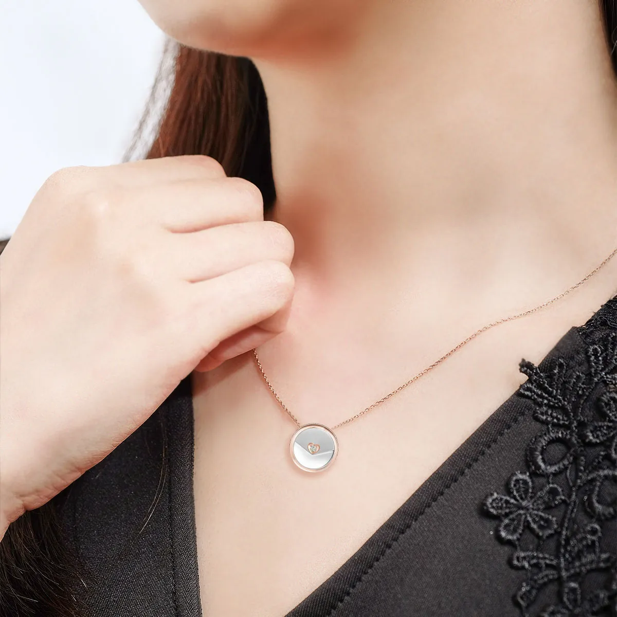 Soleluna Love Letter Necklace Inspired by the Concept of a Love Letter in 10K Rose Gold and 10K White Gold with 1 Piece of Diamond - DeGem Malaysia