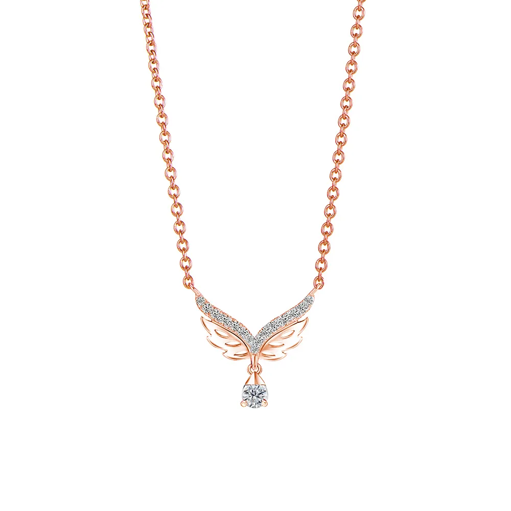 Soleluna Astra Ajyle Flutter Diamond Necklace In 10k Rose Gold With 13 Pieces Of Diamonds - DeGem Malaysia