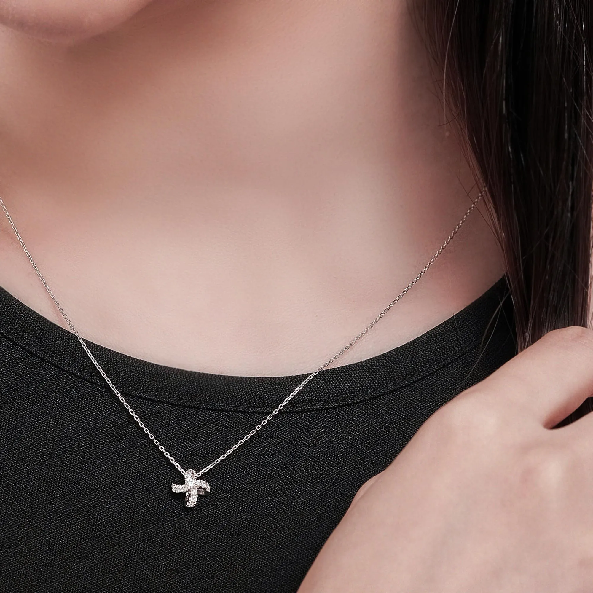 Soleluna Astra Quad Cosmic Loop Diamond Necklace Inspired by the Boundless Beauty of the Universe and Stars, Showcasing 10K White Gold and 13 Pieces of Diamonds - DeGem Malaysia