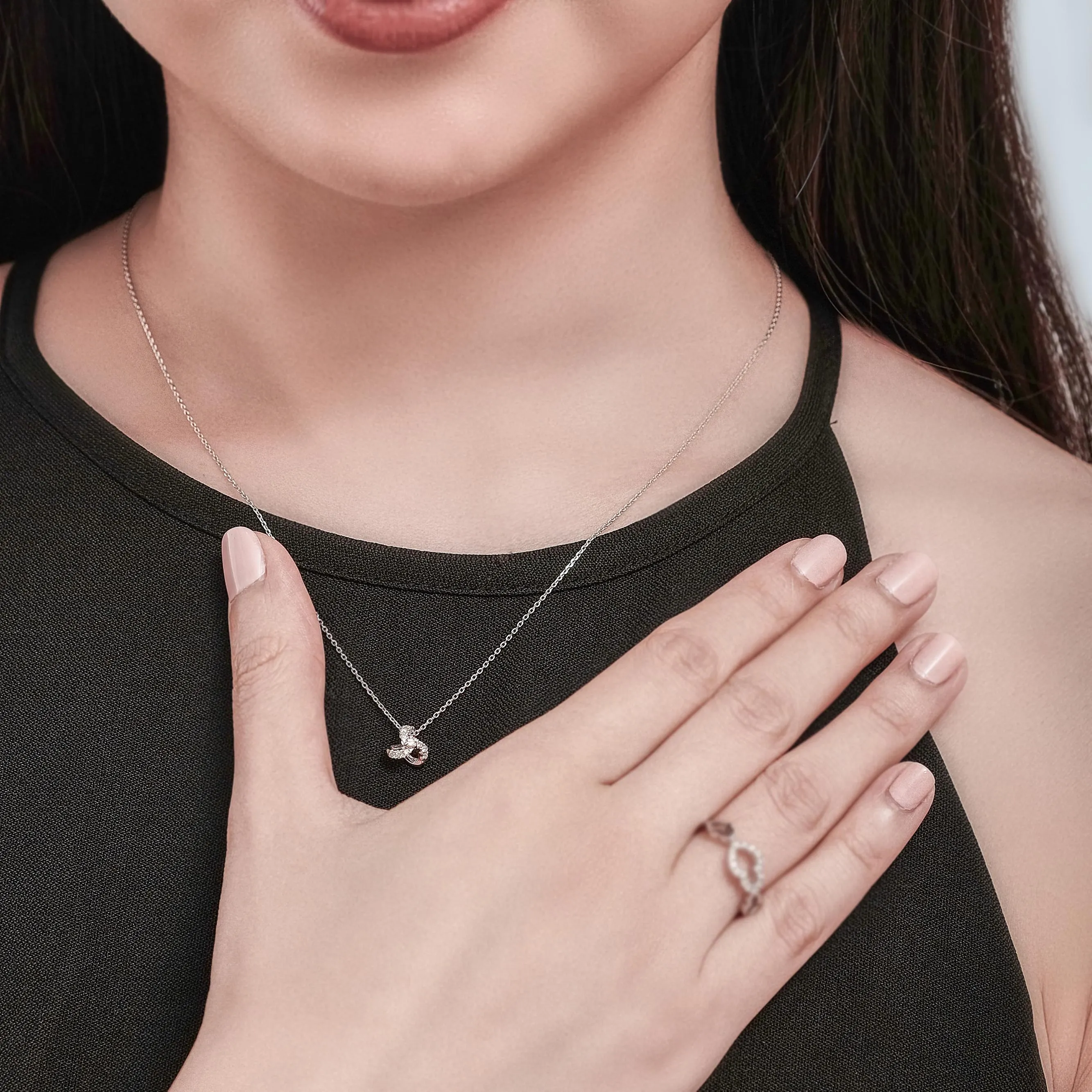 Soleluna Astra Trio Cosmic Loop Necklace Featuring 10K White Gold with 10 Pieces of Diamonds - DeGem Malaysia