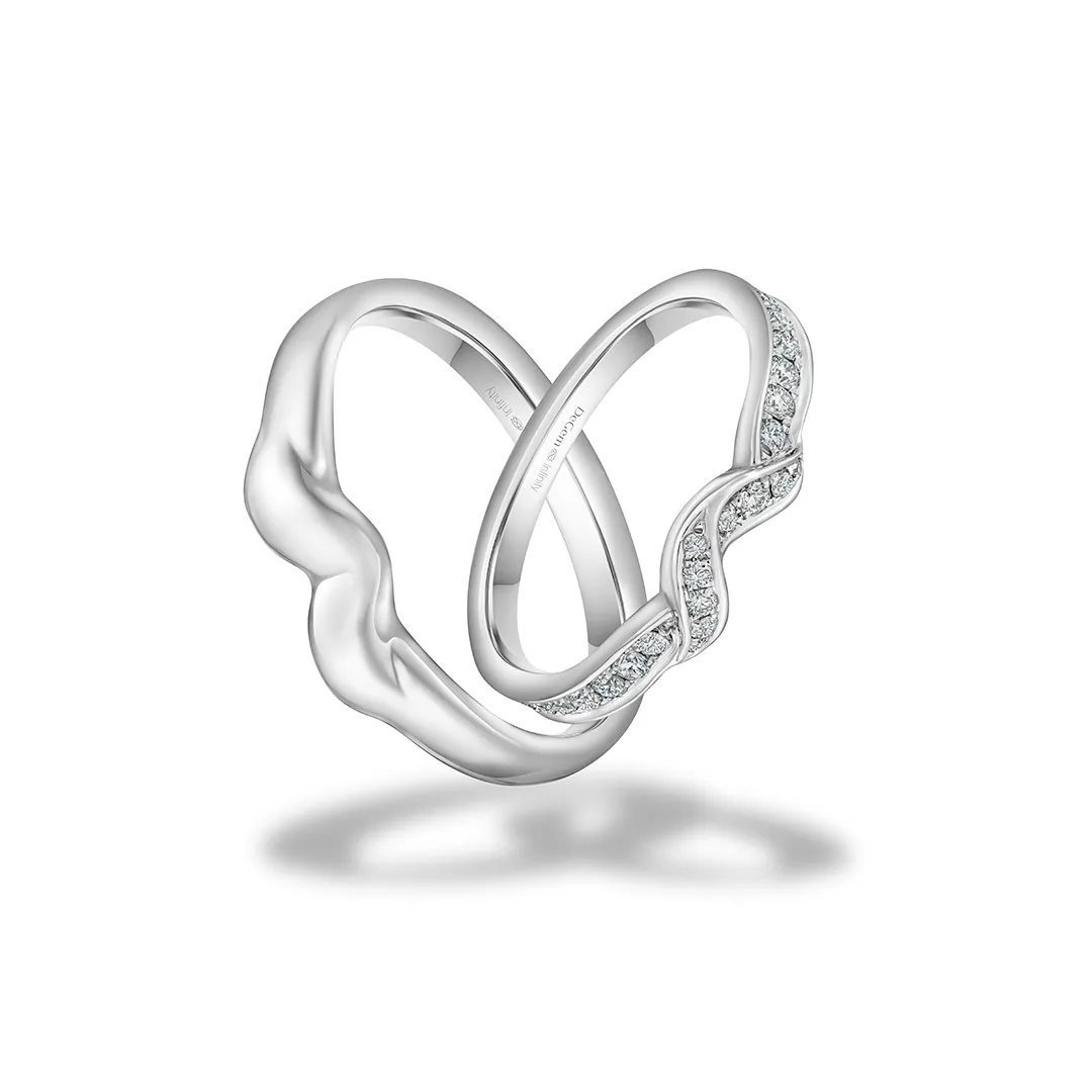 INFINITY® Den Wedding Band Featuring 18K White Gold, And 23 Round Brilliant Diamond On The Female Band - DeGem Malaysia