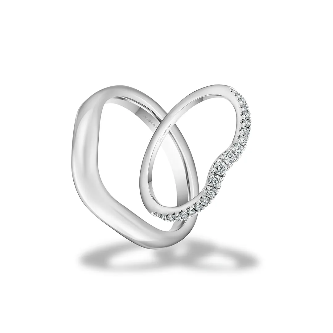 " INFINITY® ARC Wedding Band Featuring 18K White Gold, And 21 Round Brilliant Diamond On The Female Band - DeGem Malaysia"