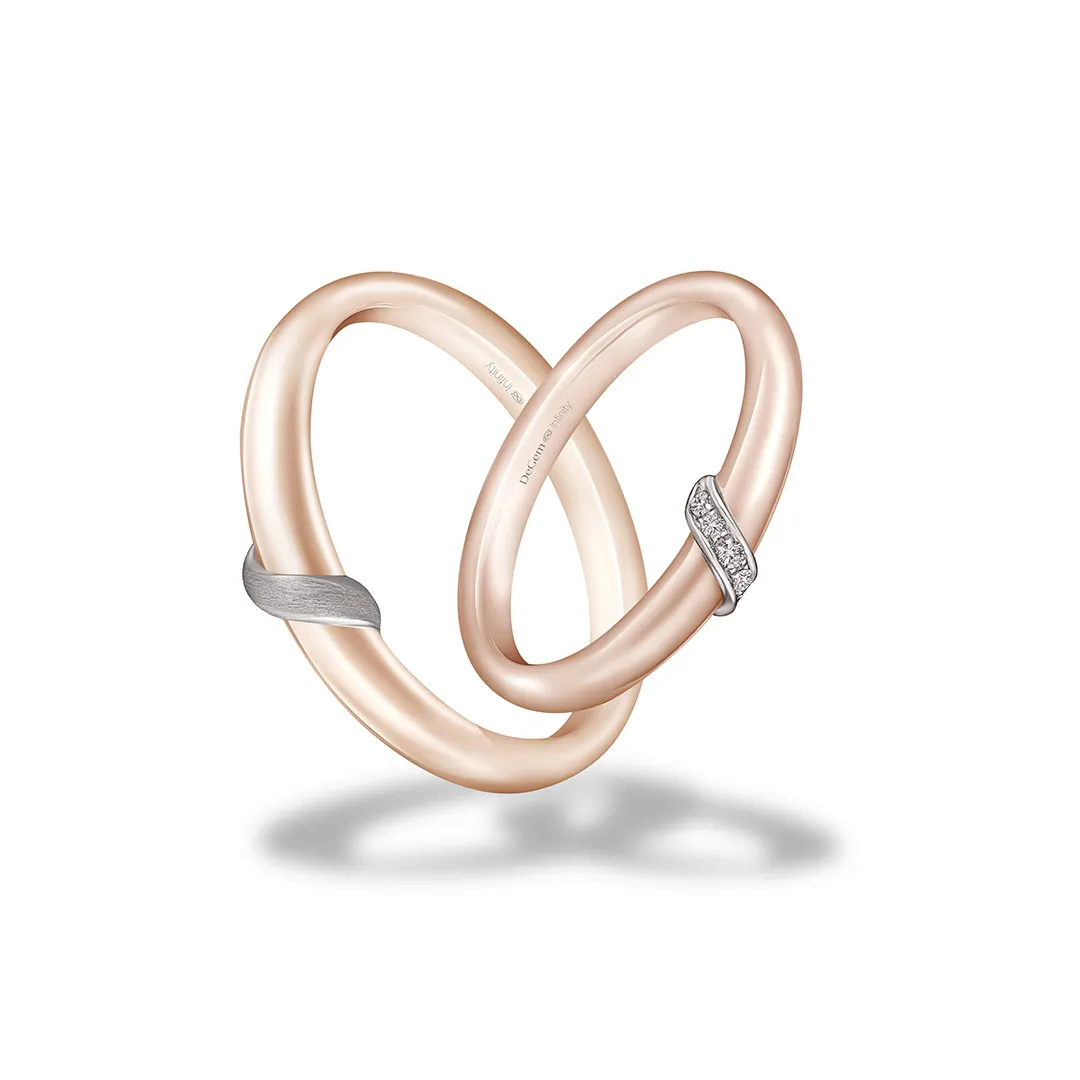 Infinity Loop 18K Rose Gold And White Gold With 5 Pavé-Set Round Brilliant Diamonds Wedding Band - DeGem Malaysia