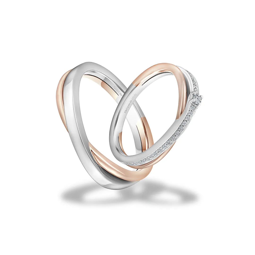 Infinity Venn 18K Rose Gold And White Gold With 29 Round Brilliant Pavé-Set Diamonds Wedding Band - DeGem Malaysia