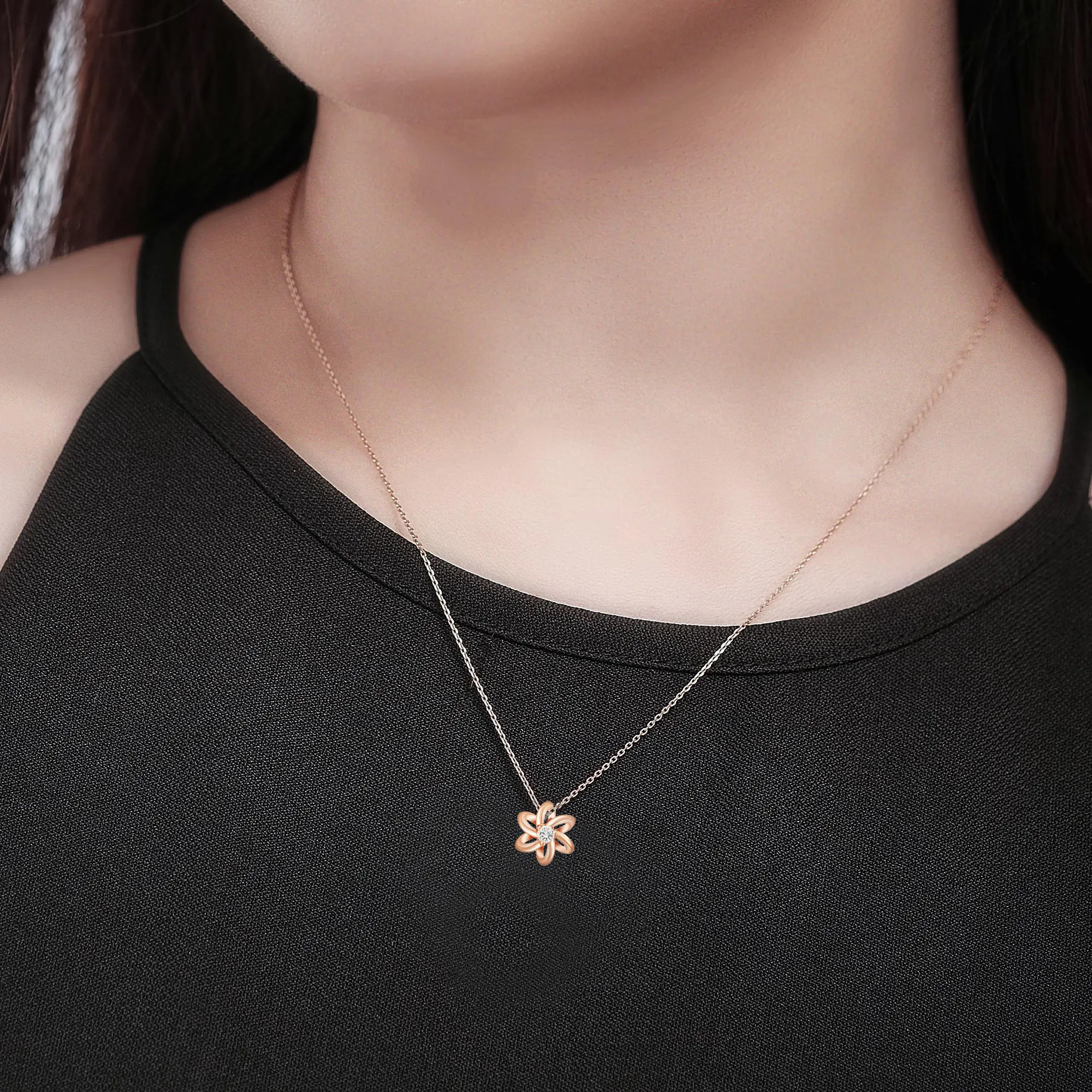 Soleluna Astra Hexa Cosmic Loop Necklace Featuring 10K Rose Gold with 1 Piece of Diamond- DeGem Malaysia
