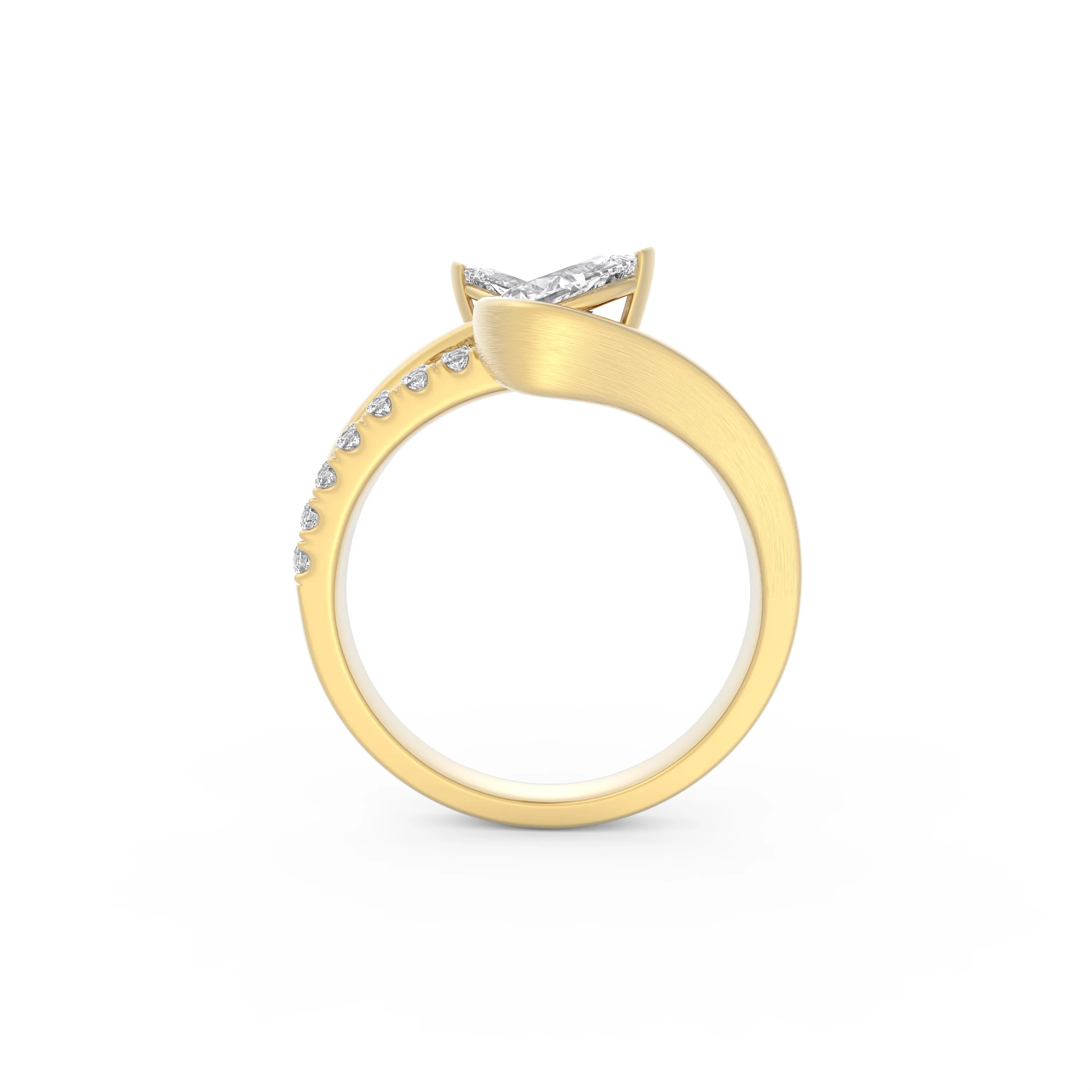 DeGem Respirer Pear Cut Ring With Pavé Diamonds Featuring 2 Pear-Cut Diamonds and a Band Traced with Pave Diamonds in an 18K Yellow Gold Setting - DeGem Malaysia