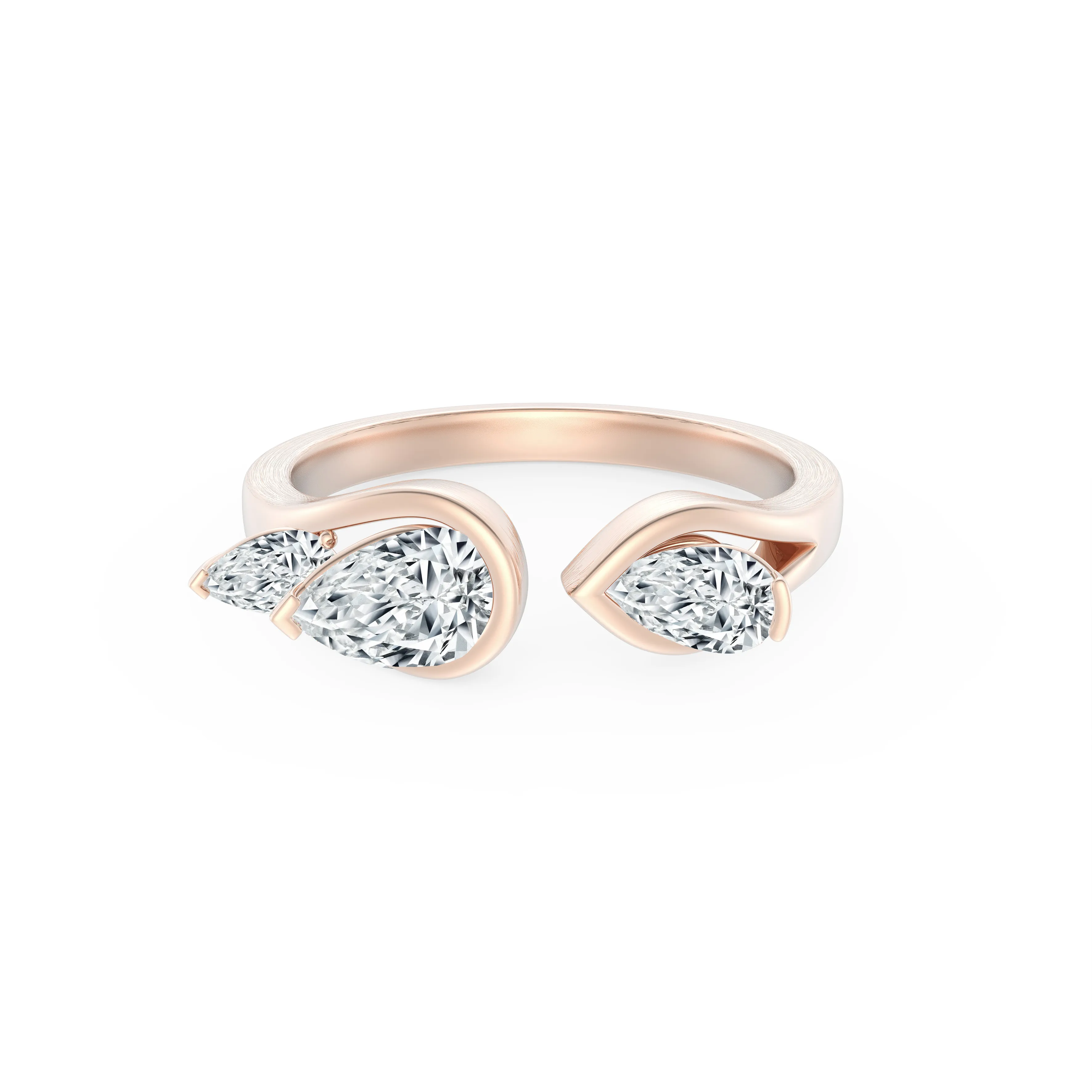 DeGem Respirer Three-Stone Pear Diamond Ring In 18K Rose Gold - DeGem Malaysia
