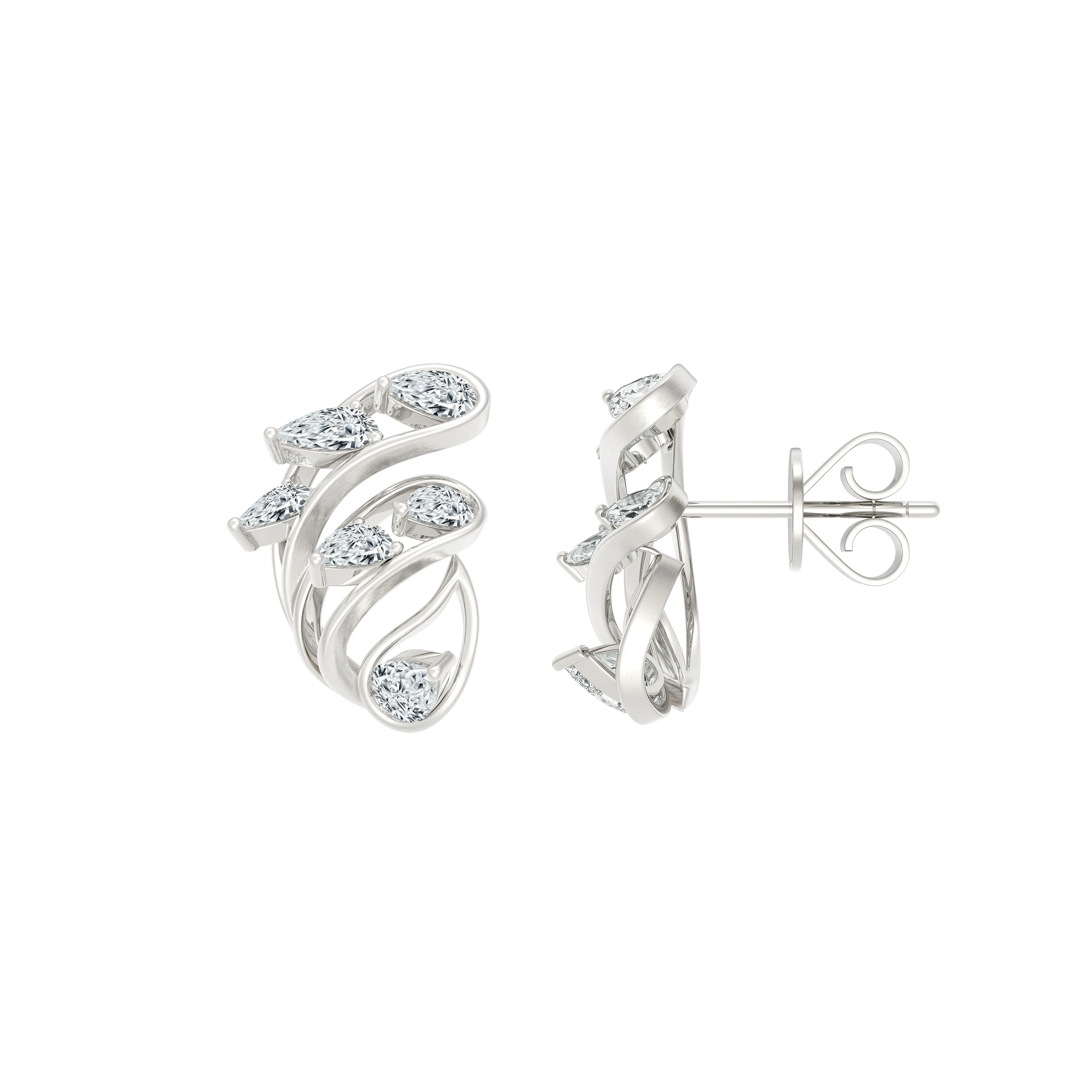 DeGem Respirer Pear Diamond Earrings Featuring 18K White Gold with 12 Pear Cut Diamonds - DeGem Malaysia