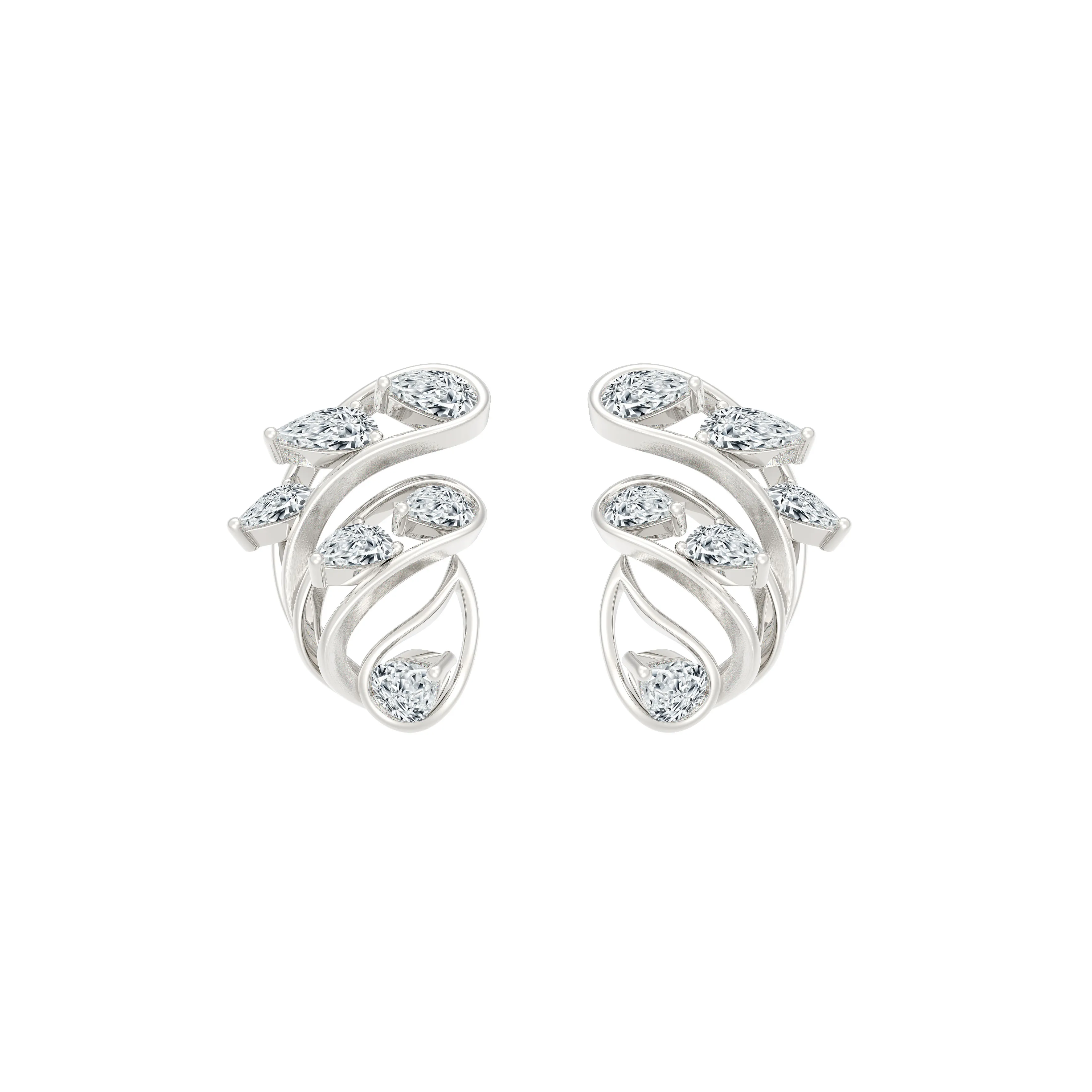DeGem Respirer Pear Diamond Earrings Inspired by the Descending Design with 18K White Gold and 12 Pear Cut Diamonds - DeGem Malaysia