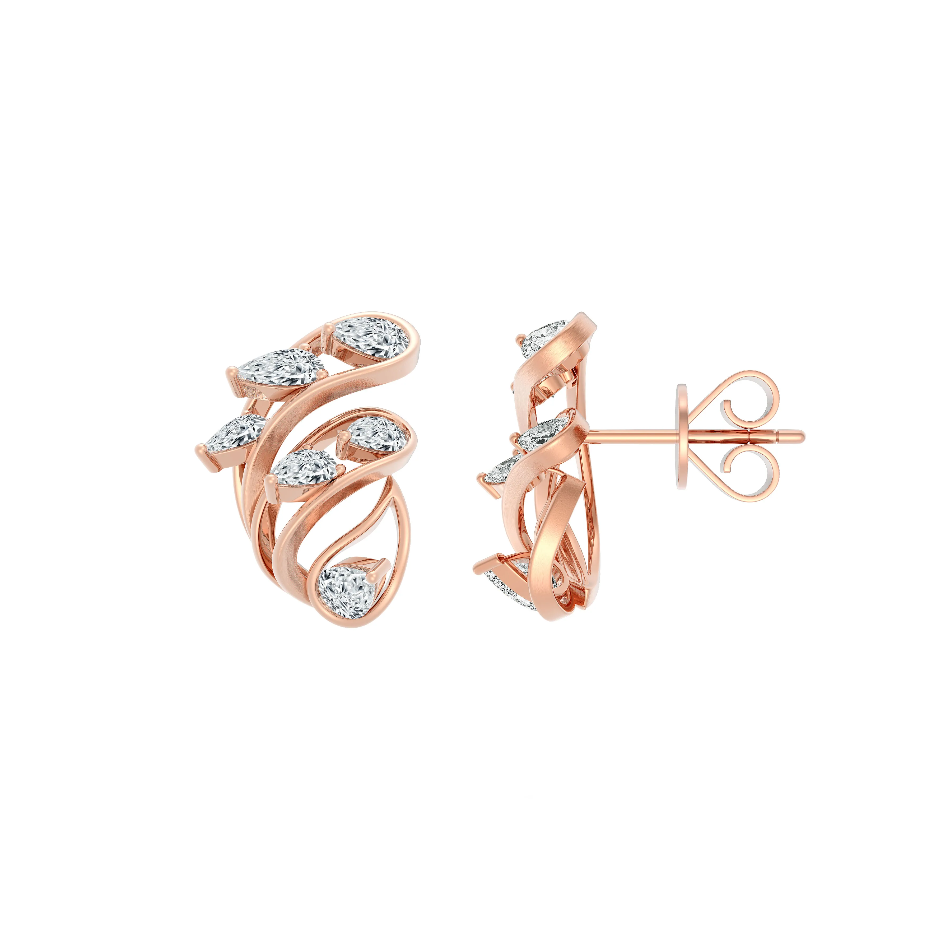 DeGem Respirer Pear Diamond Earrings Inspired by the Descending Design with 18K Rose Gold and 12 Pear Cut Diamonds - DeGem Malaysia