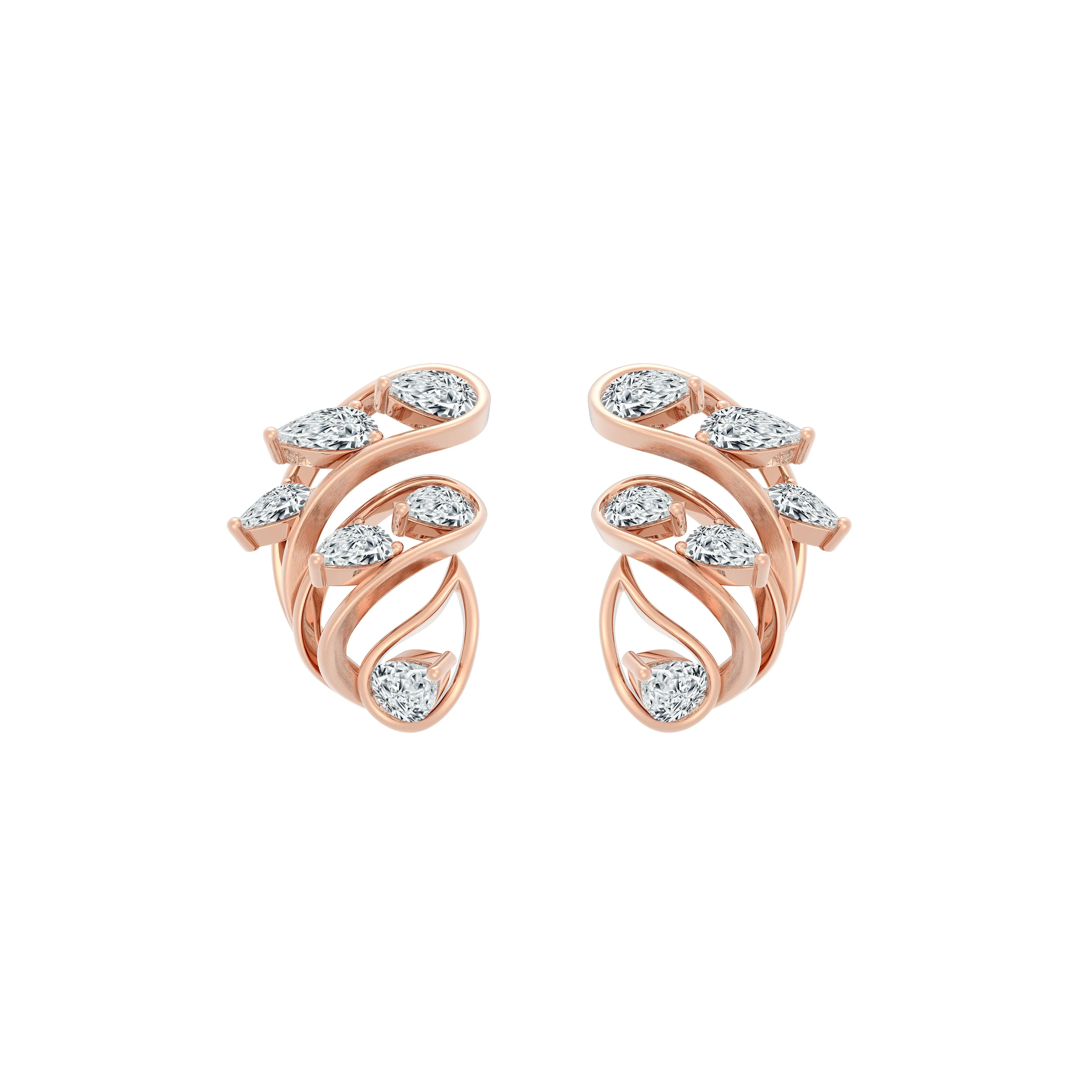 DeGem Respirer Pear Diamond Earrings in 18K Rose Gold And 12 Pear Cut Diamonds - DeGem Malaysia