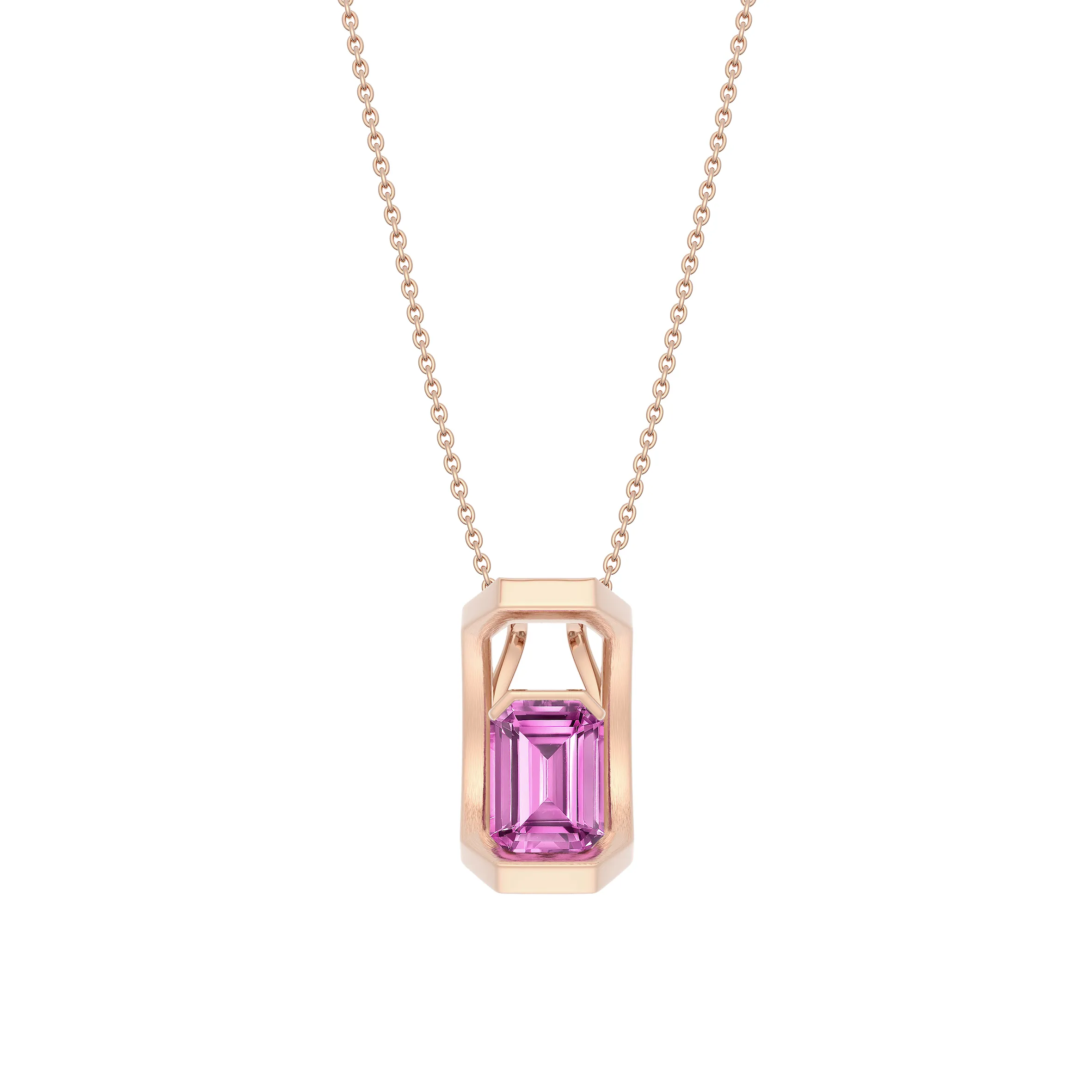 DeGem Respirer Octagonal Pink Sapphire Pendant in 18K Rose Gold - DeGem Malaysia