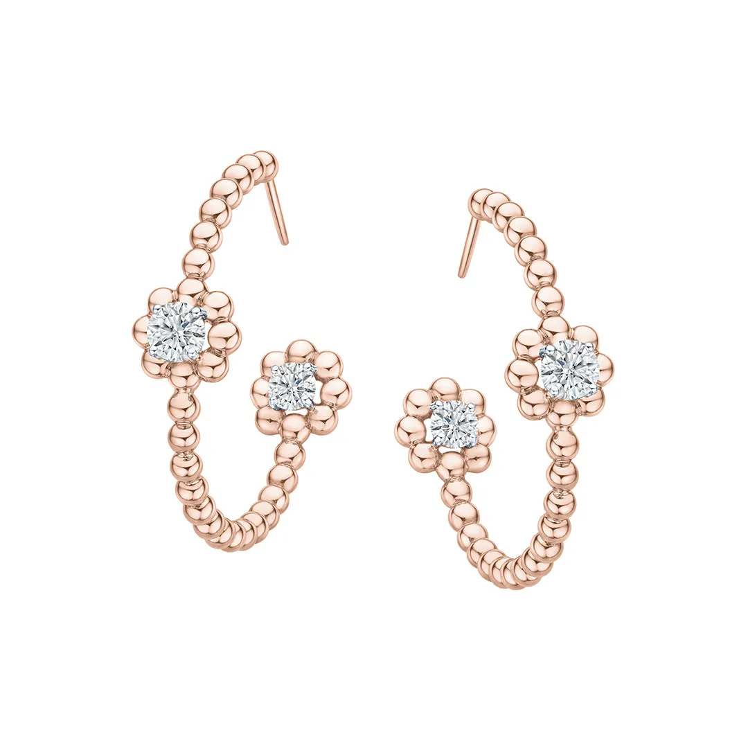 Forevermark Botany Ray Diamond Hoop Earrings in 18K Rose Gold Featuring 4 Pieces Of De Beers Forevermark Diamonds - DeGem Malaysia