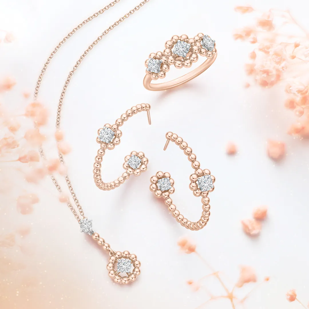 Forevermark Botany Ray Diamond Hoop Earrings Featuring 18K Rose Gold with 4 Pieces of De Beers Forevermark Diamonds - DeGem Malaysia