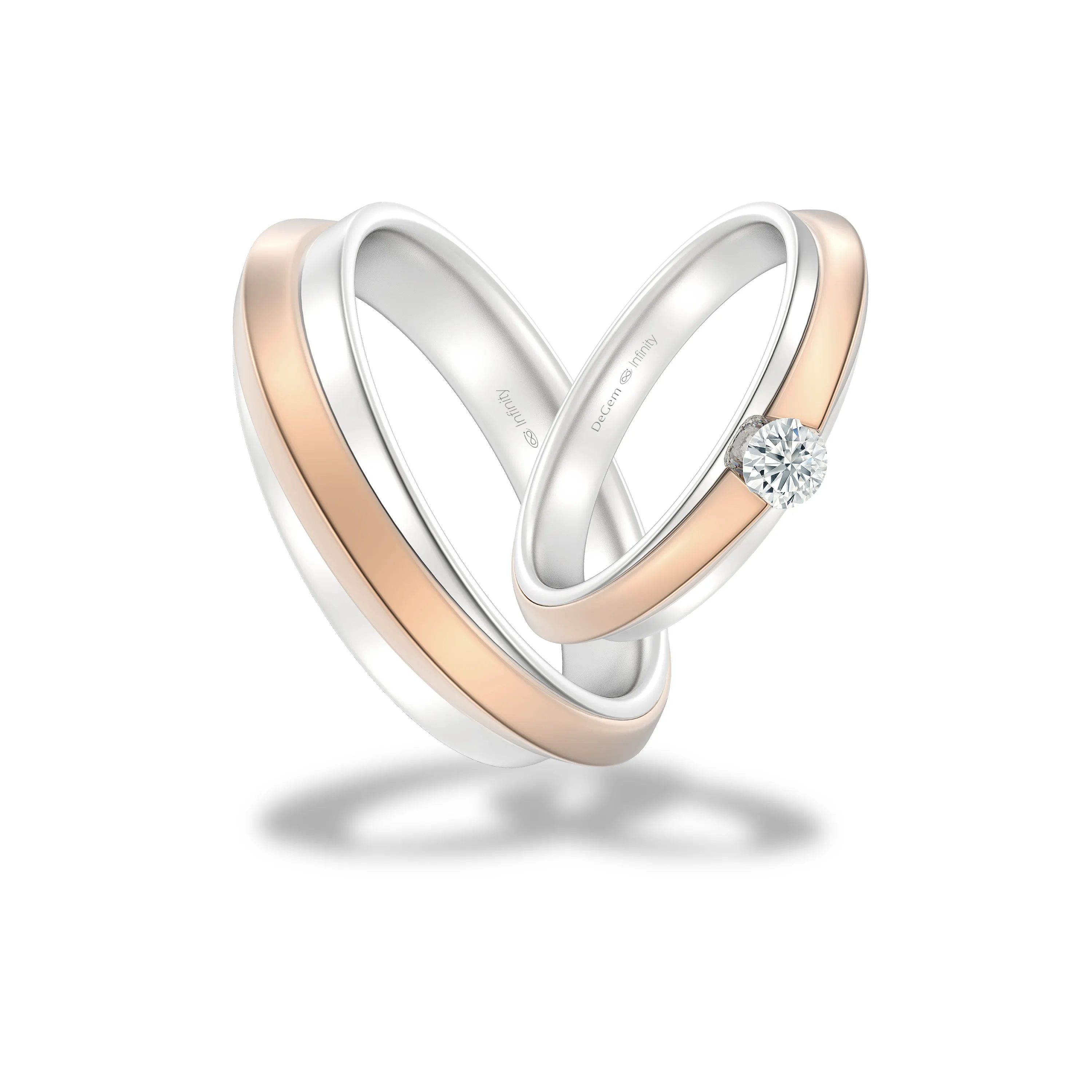 Infinity Tokyo 18K White Gold And Rose Gold With 1 Round Brilliant Diamond Wedding Band - DeGem Malaysia